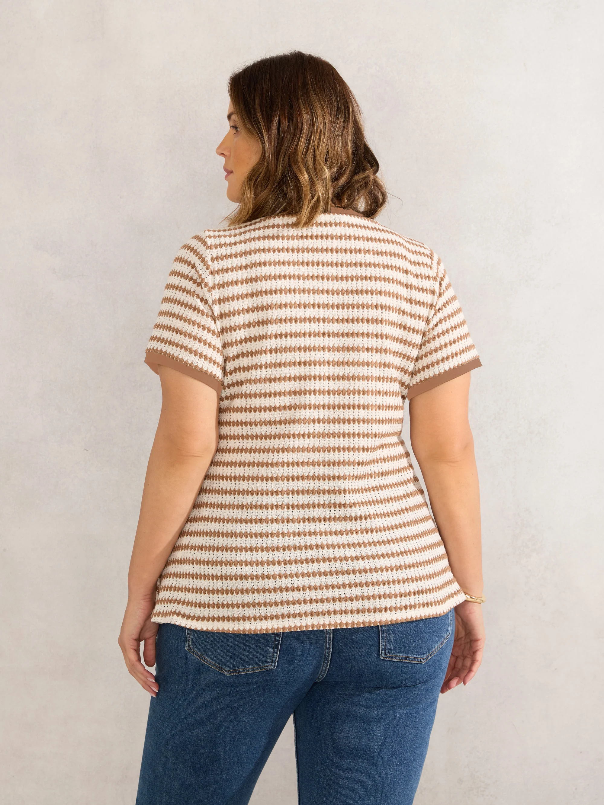 Contrast Stripe Crochet Top With Rib Trim - Image 5