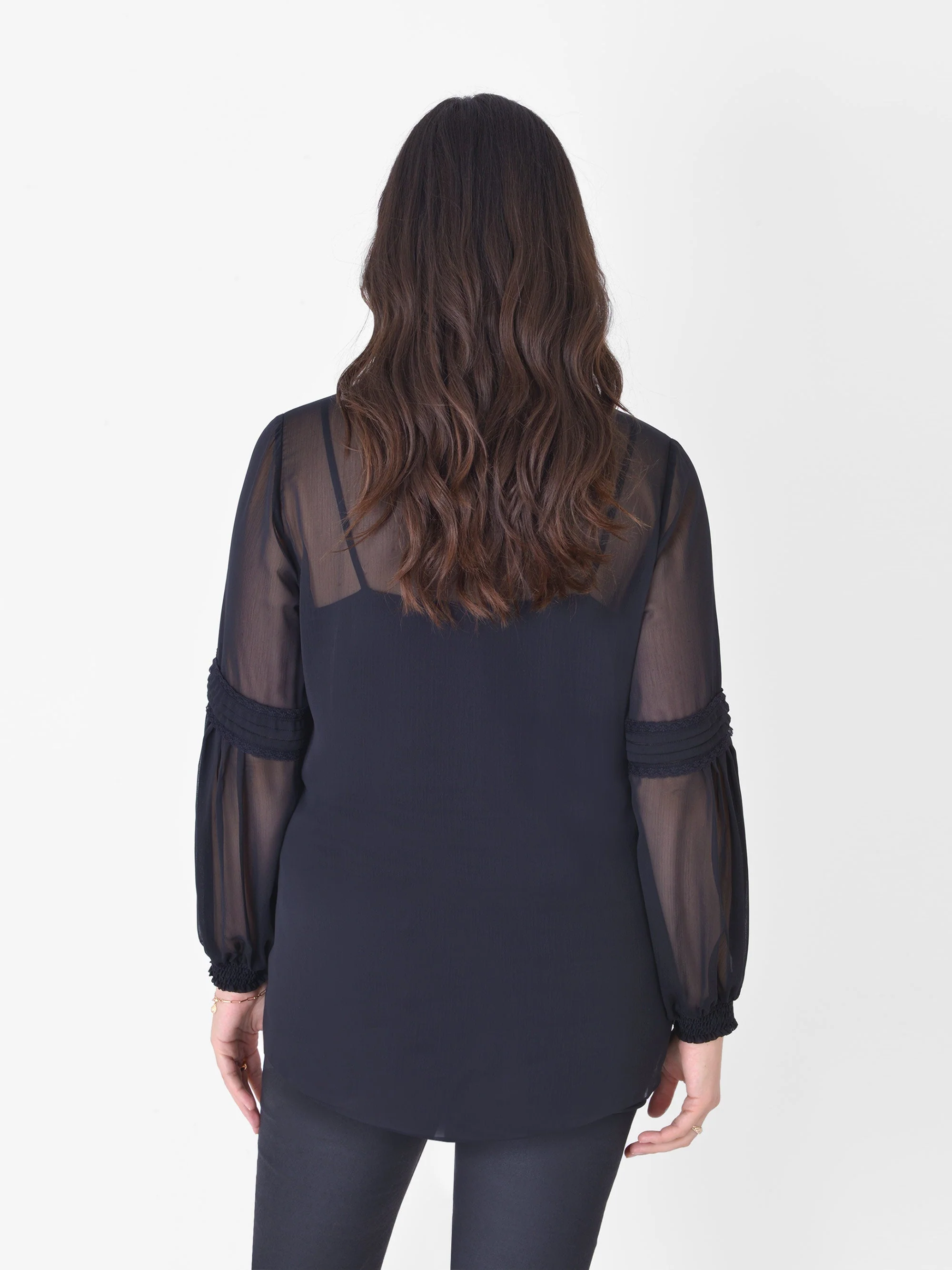 Black Spot Pleat Sleeve Blouse - Image 2