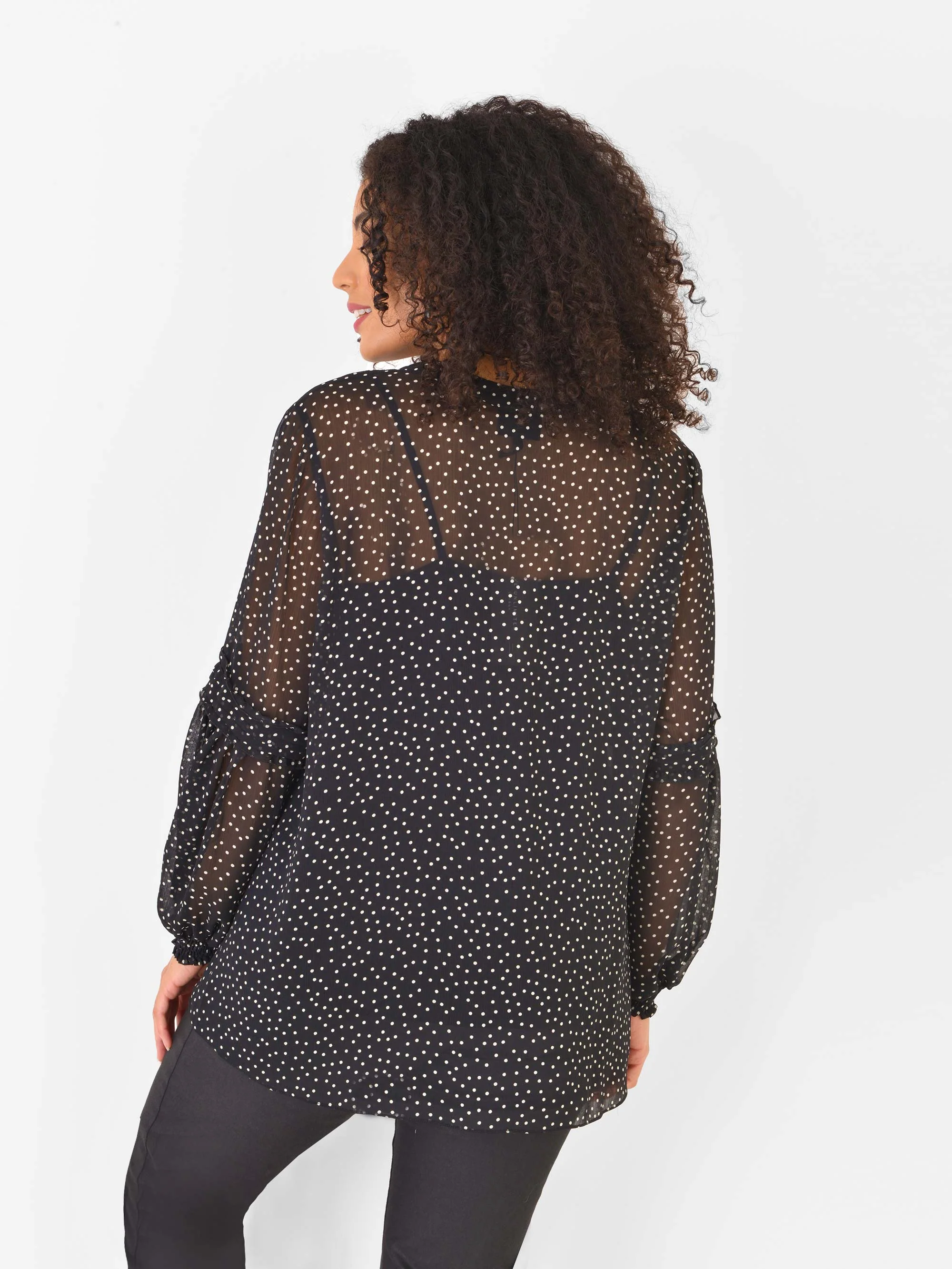 Black Spot Pleat Sleeve Blouse - Image 7