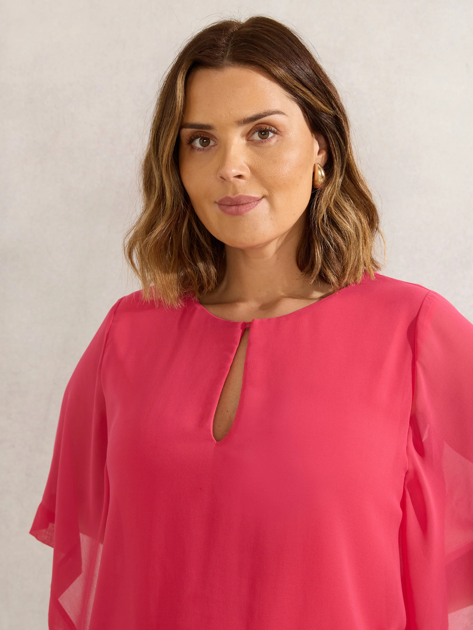 Coral Keyhole Overlay Blouse - Image 2