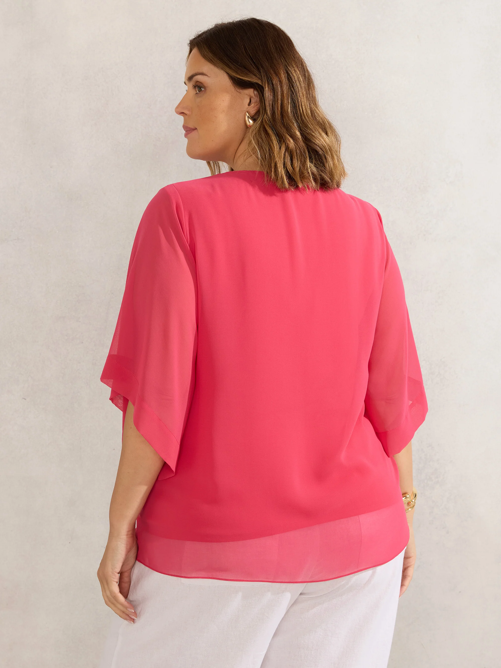 Coral Keyhole Overlay Blouse - Image 3