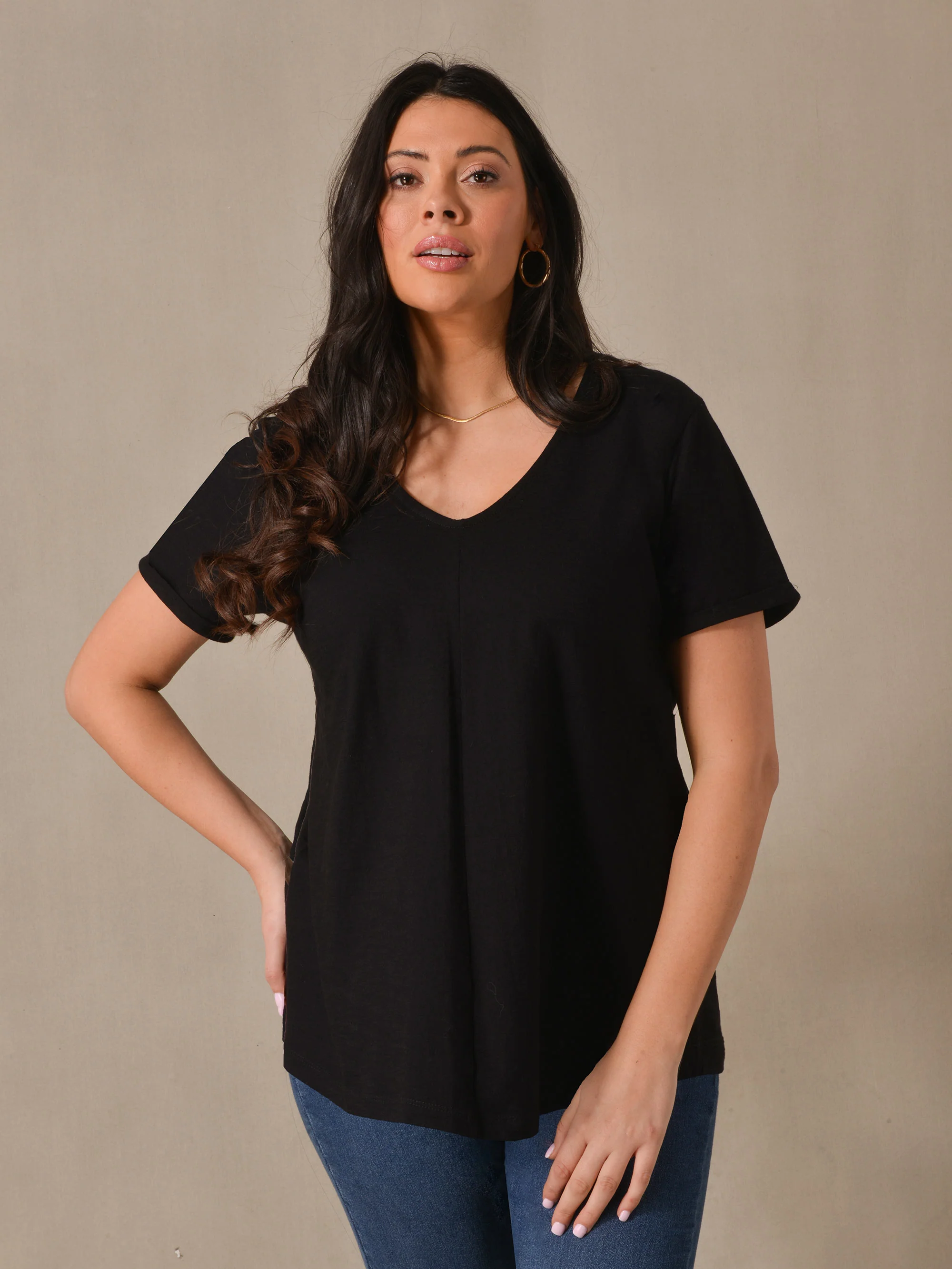 Black Cotton Textured Short Sleeve Tee - Image 2