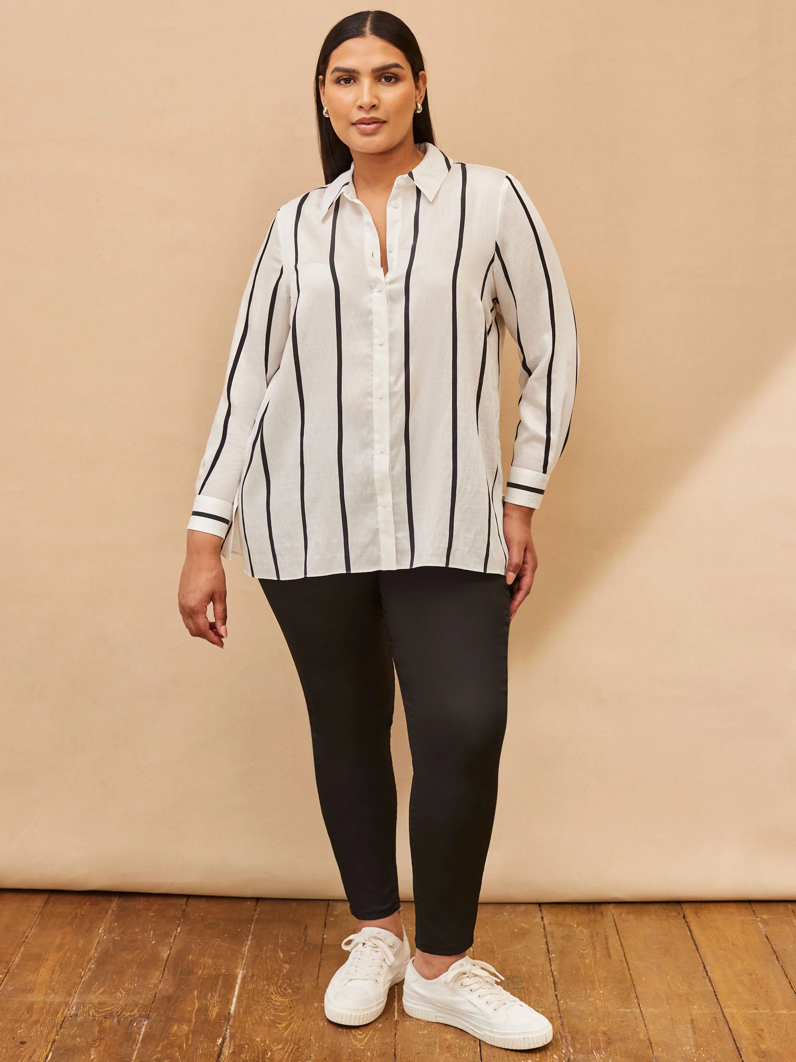 Cream And Black Stripe Long Sleeve Shirt - Image 3