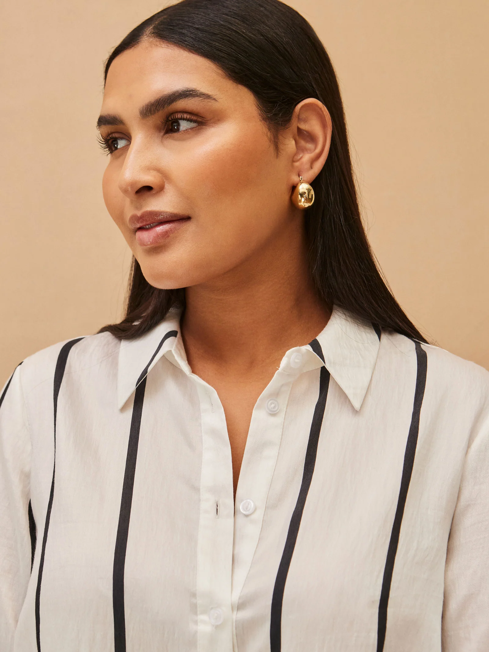 Cream And Black Stripe Long Sleeve Shirt - Image 4