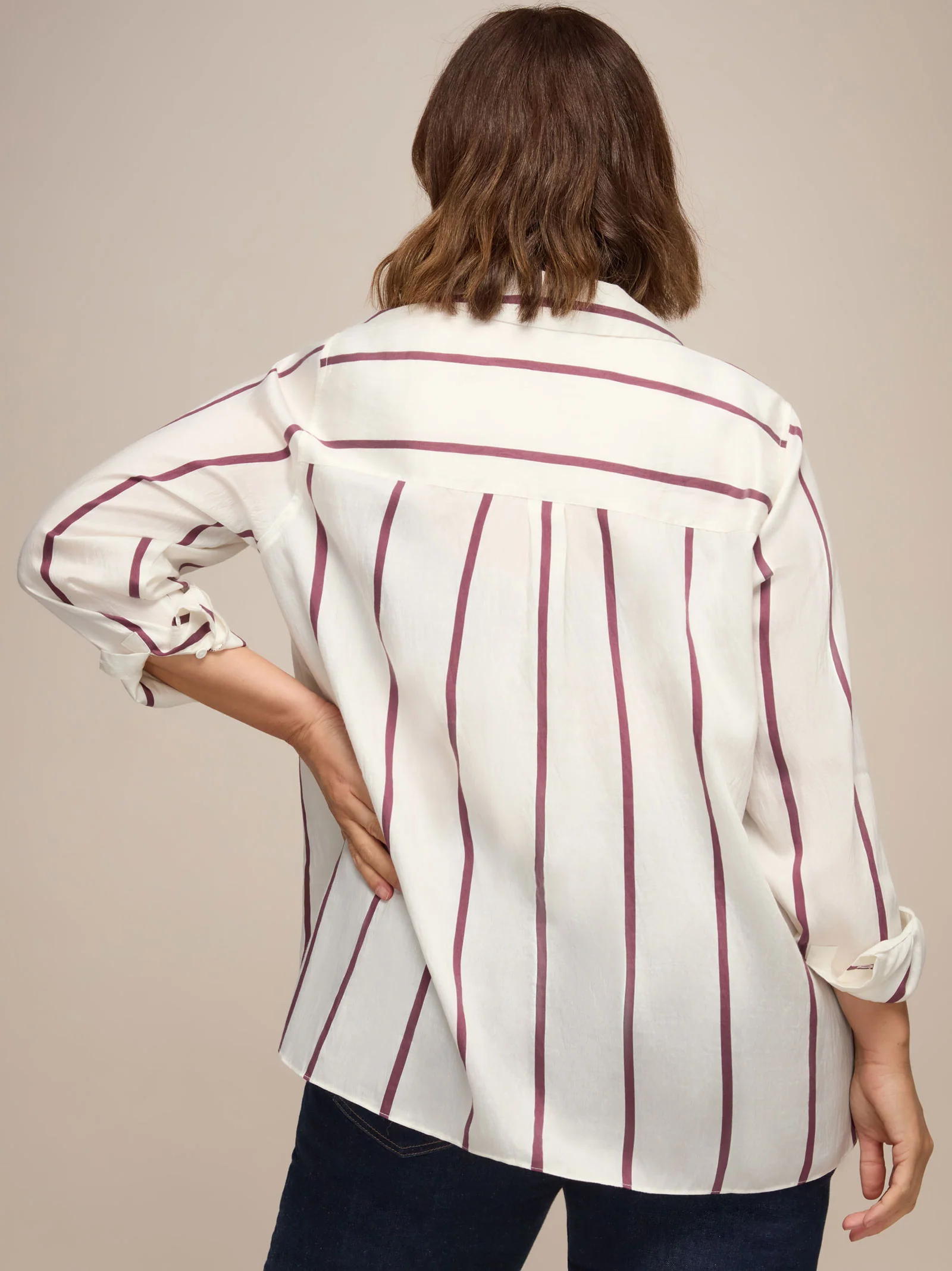 Cream And Burgundy Stripe Long Sleeve Shirt - Image 4