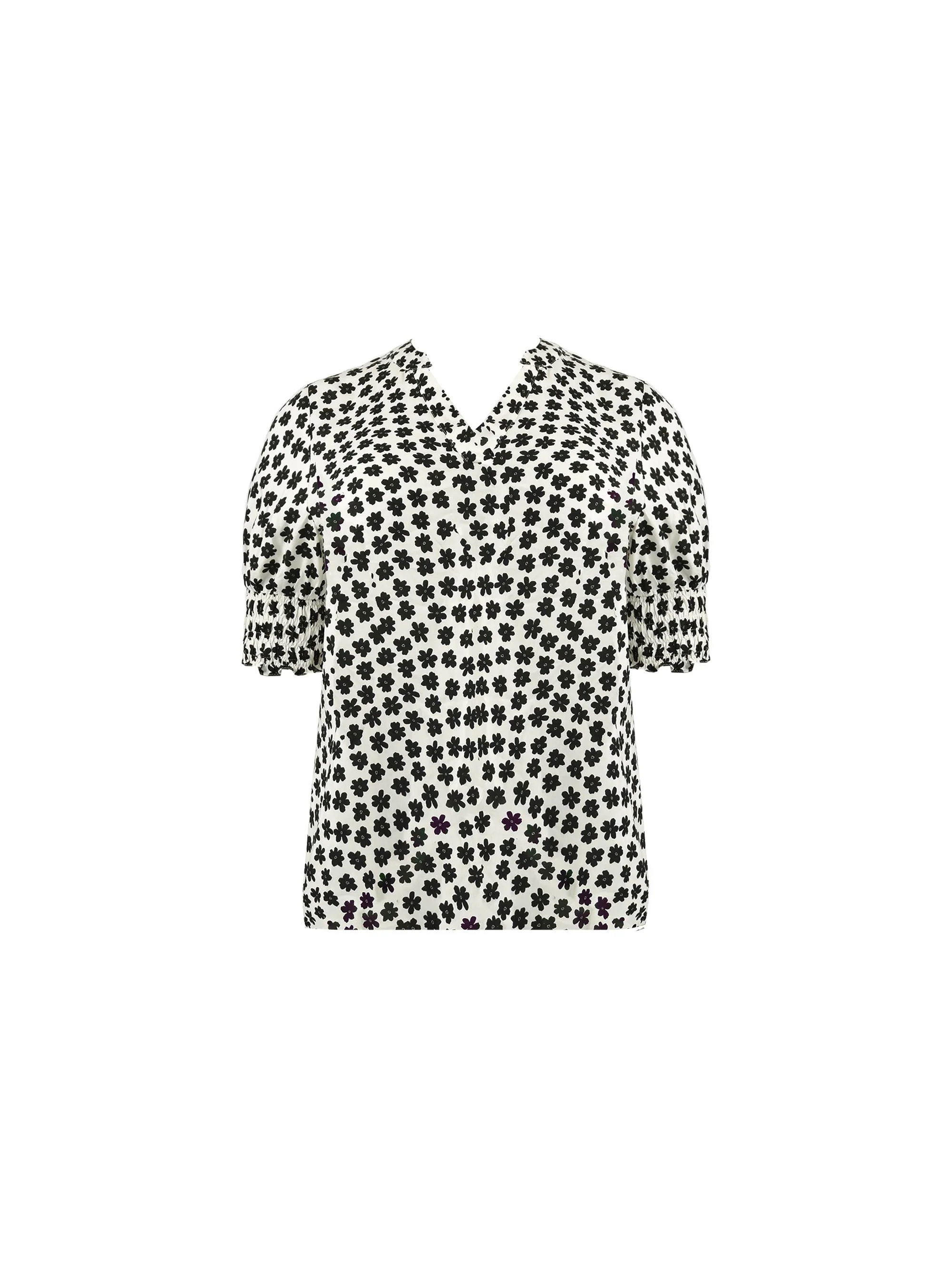 Cream & Black Daisy Print Shirred Cuff Blouse - Image 4