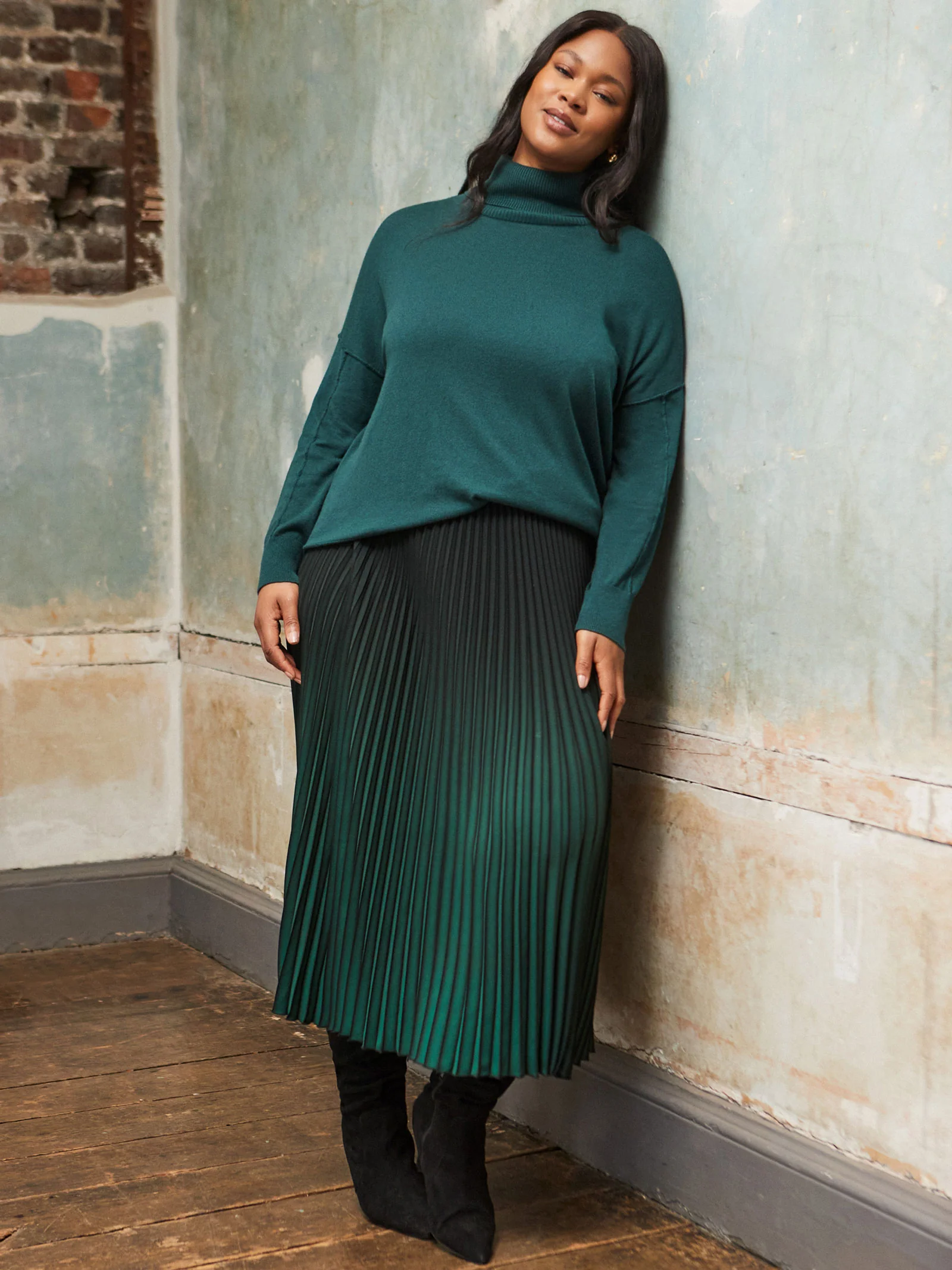 Deep Green Roll Neck Knit Jumper - Image 3