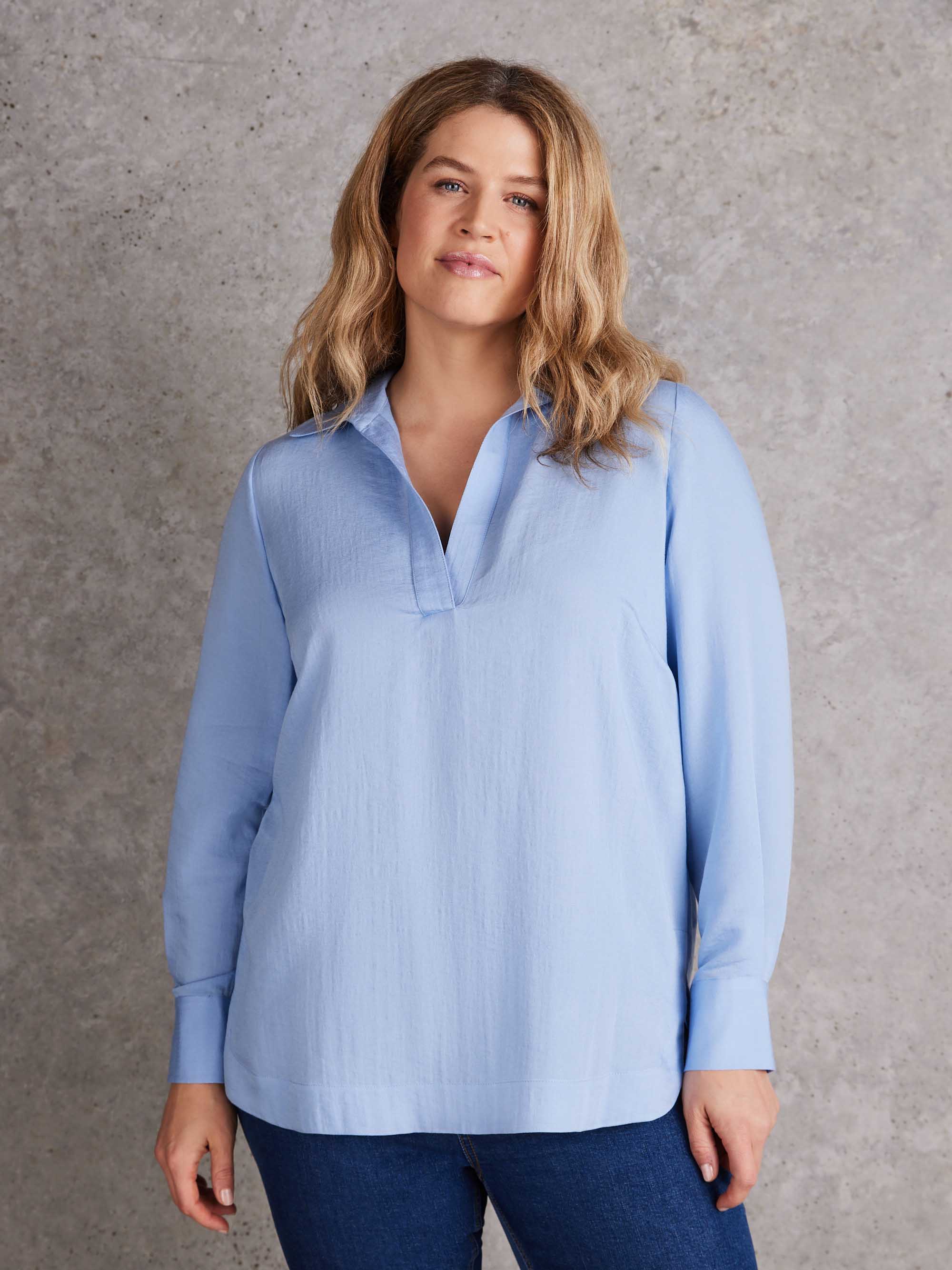 Dusty Blue Long Sleeve Collared Shirt - Image 2