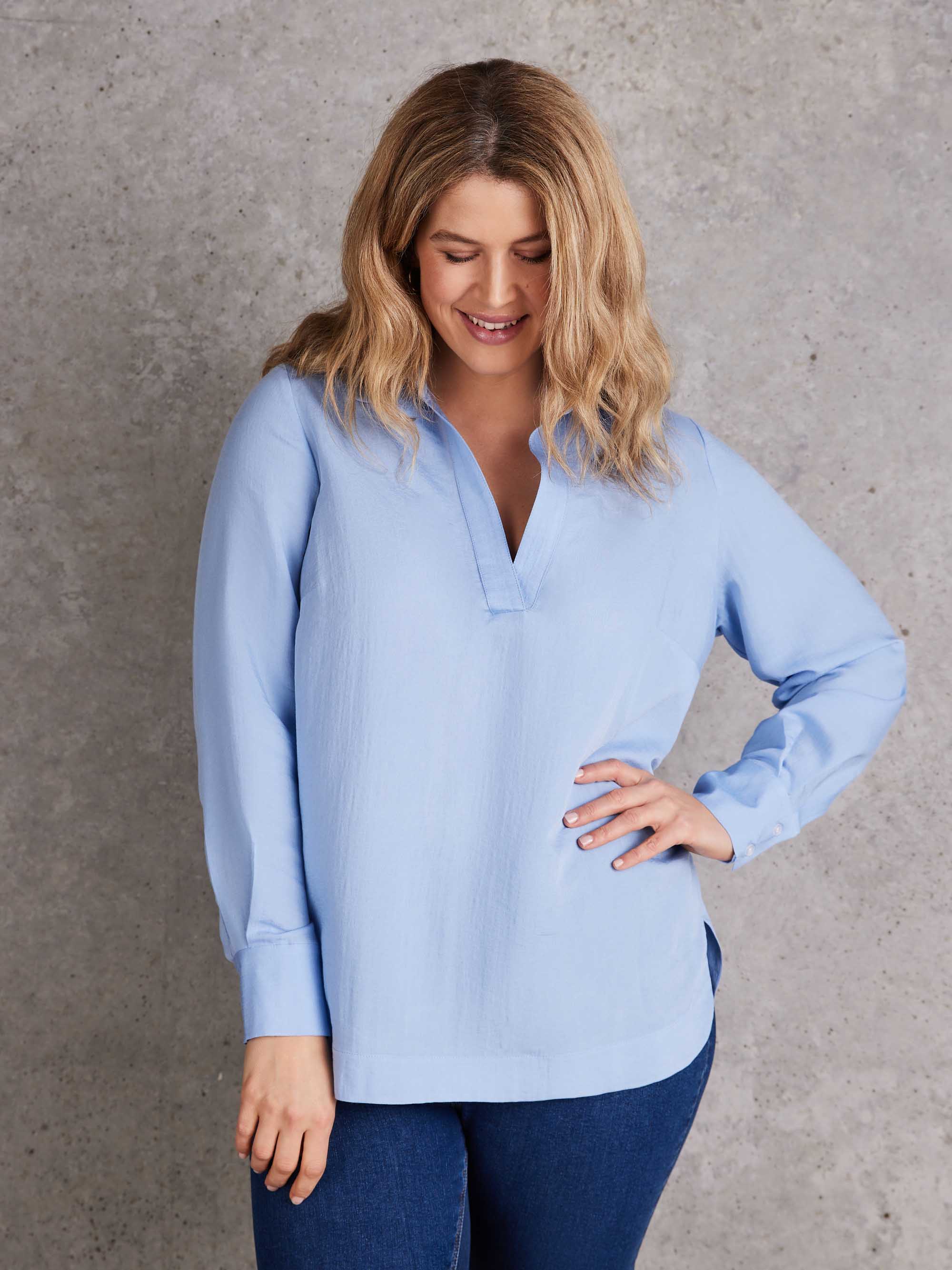 Dusty Blue Long Sleeve Collared Shirt - Image 3