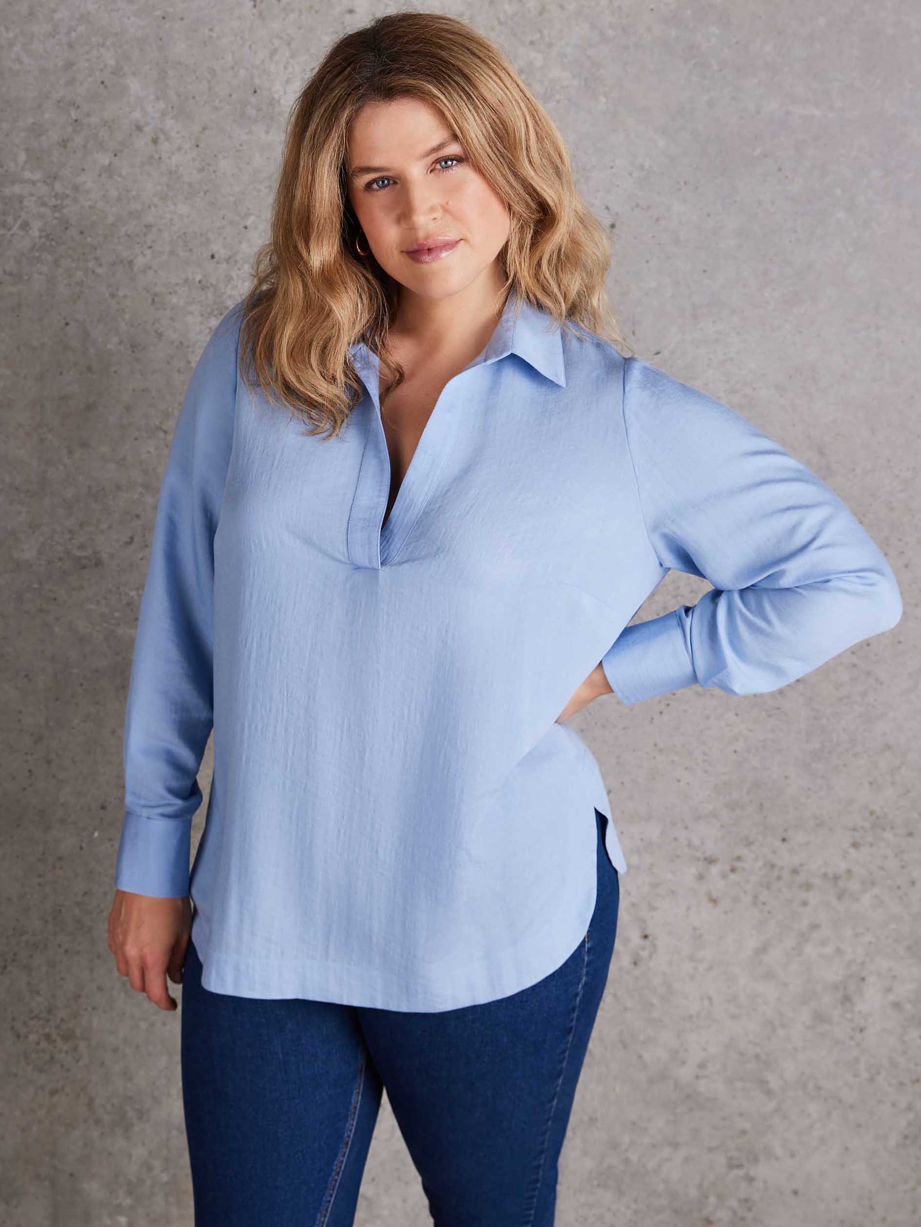 Dusty Blue Long Sleeve Collared Shirt - Image 4