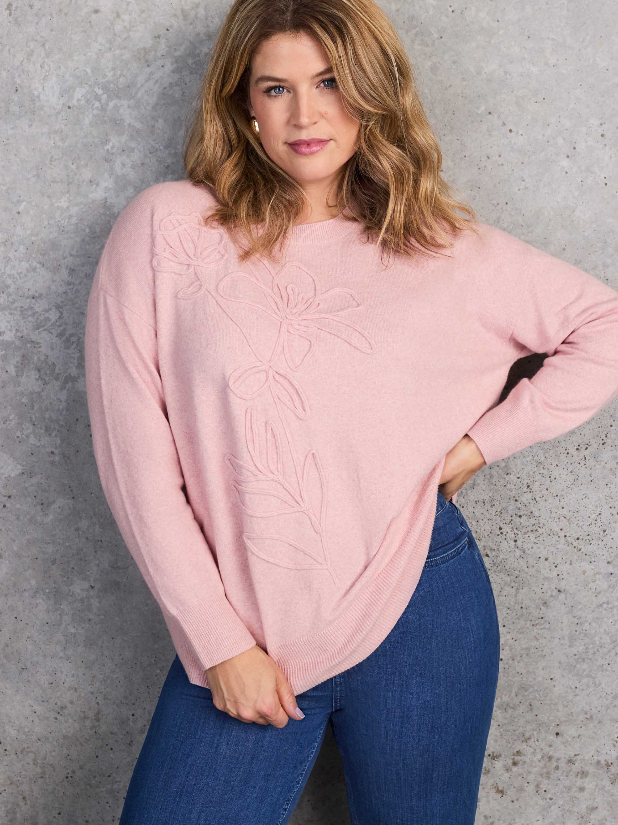Dusty Pink Floral Placement Knitted Jumper - Image 2