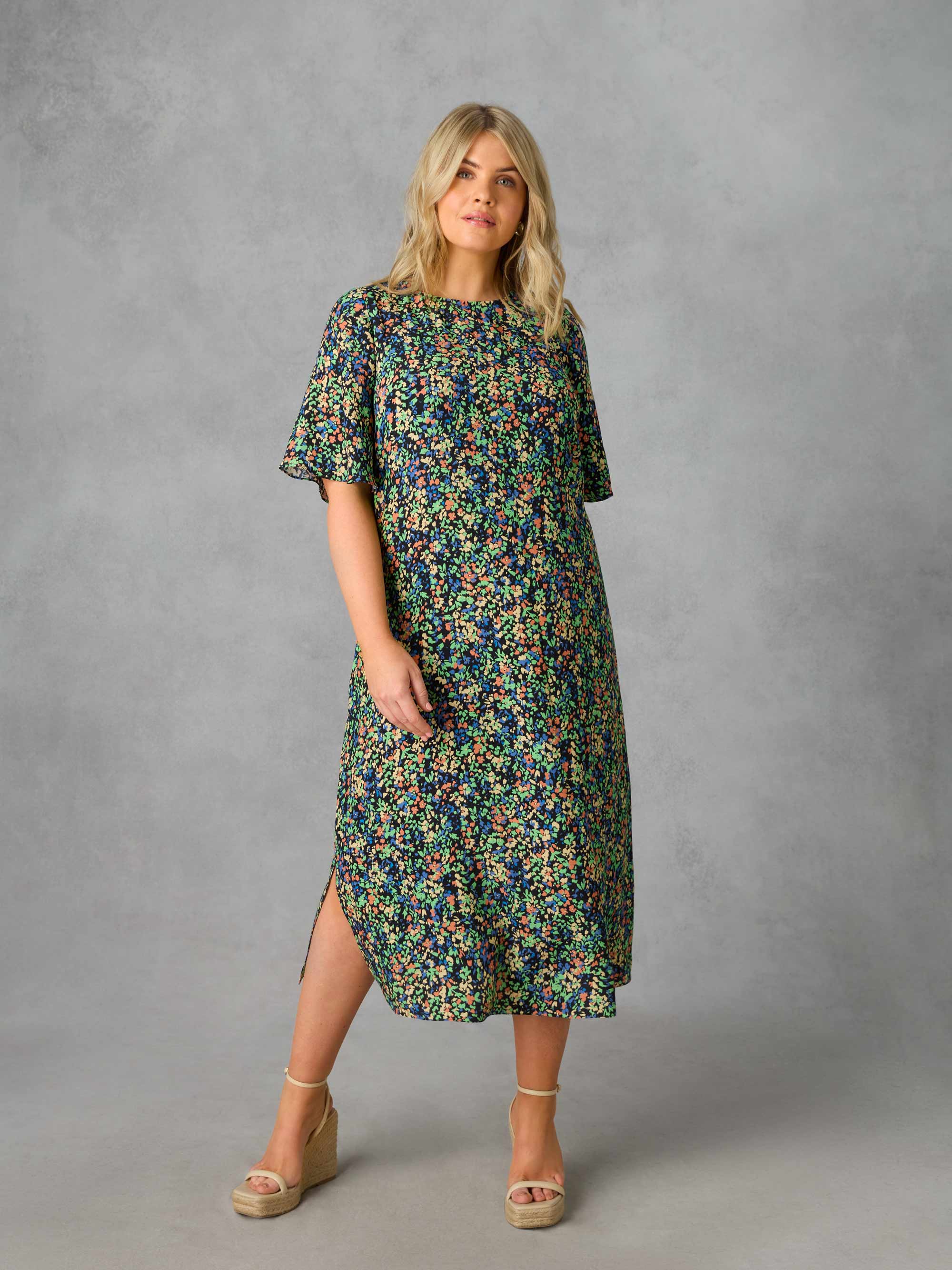Floral Flutter Sleeve Midaxi T-Shirt Dress - Image 3