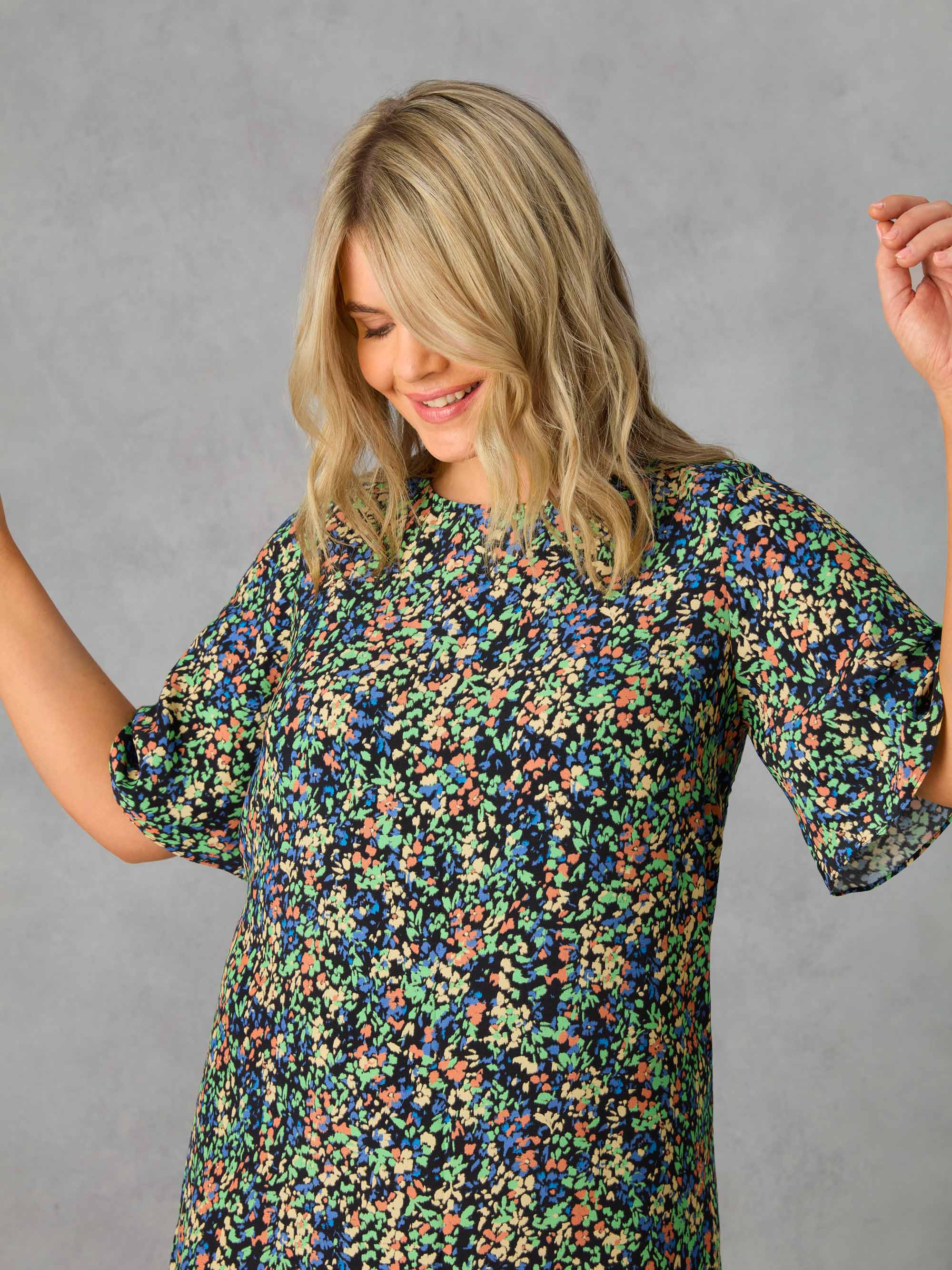 Floral Flutter Sleeve Midaxi T-Shirt Dress - Image 4