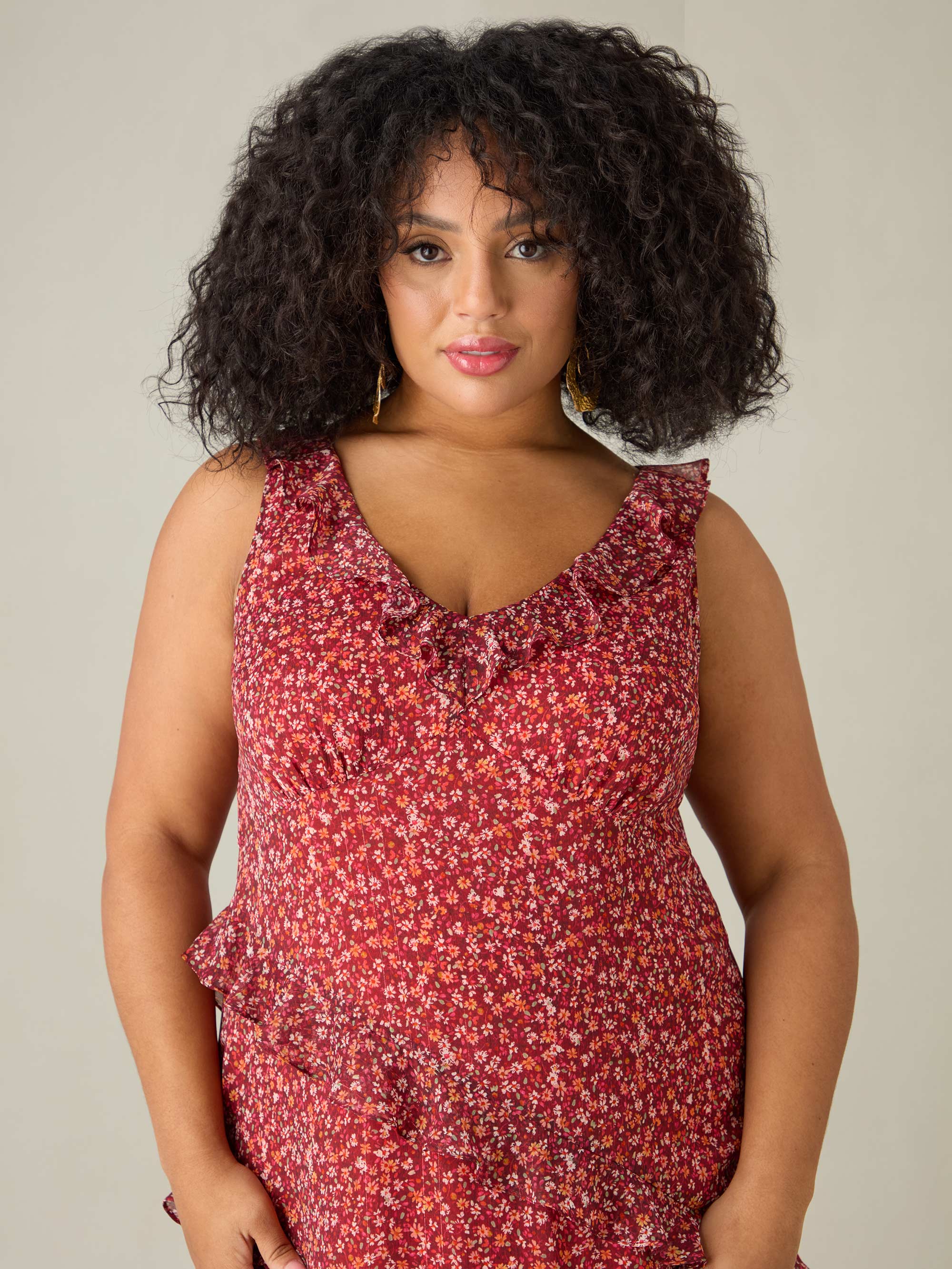 Floral Metallic Frill Midaxi Dress - Image 4
