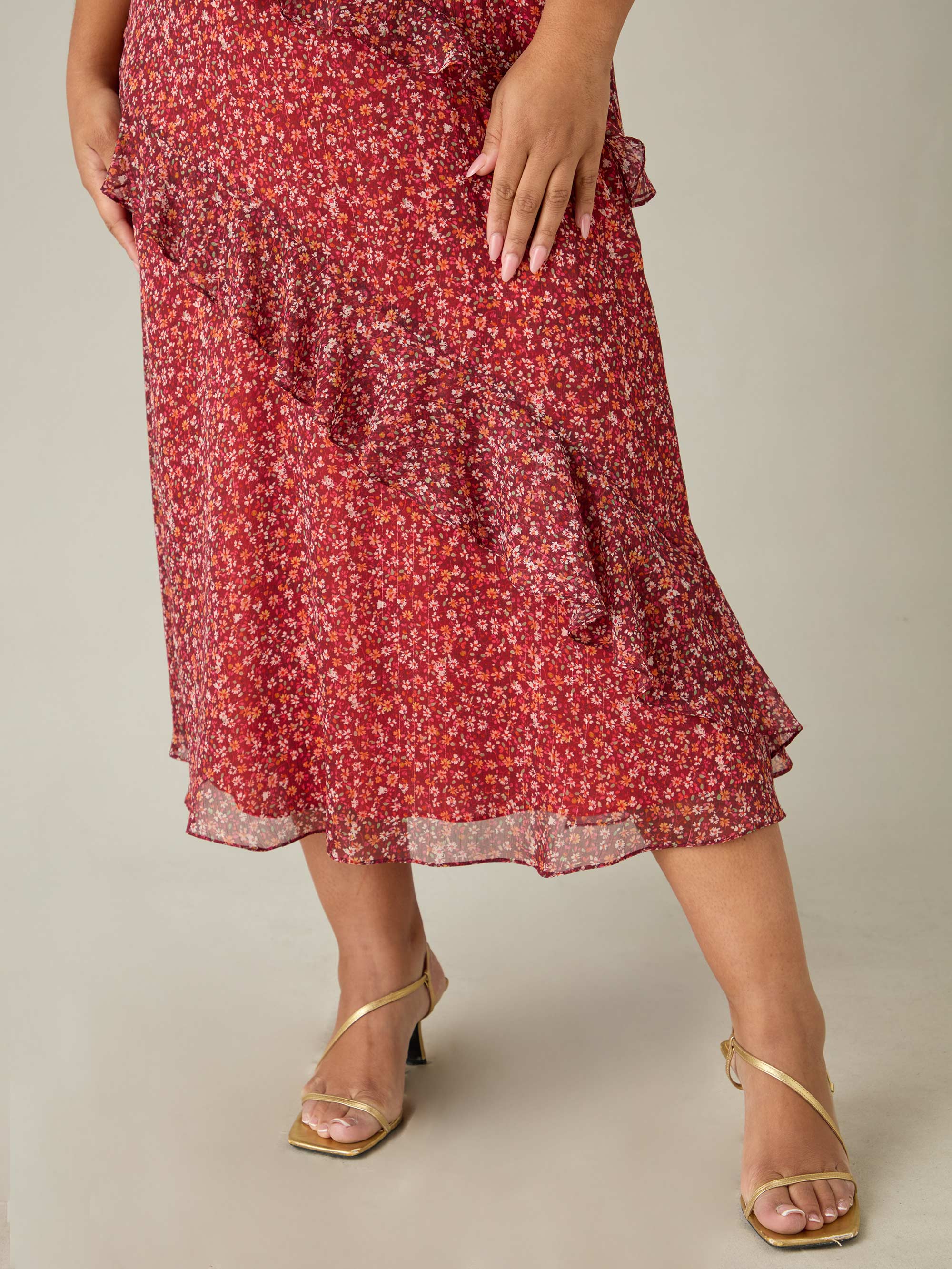 Floral Metallic Frill Midaxi Dress - Image 5
