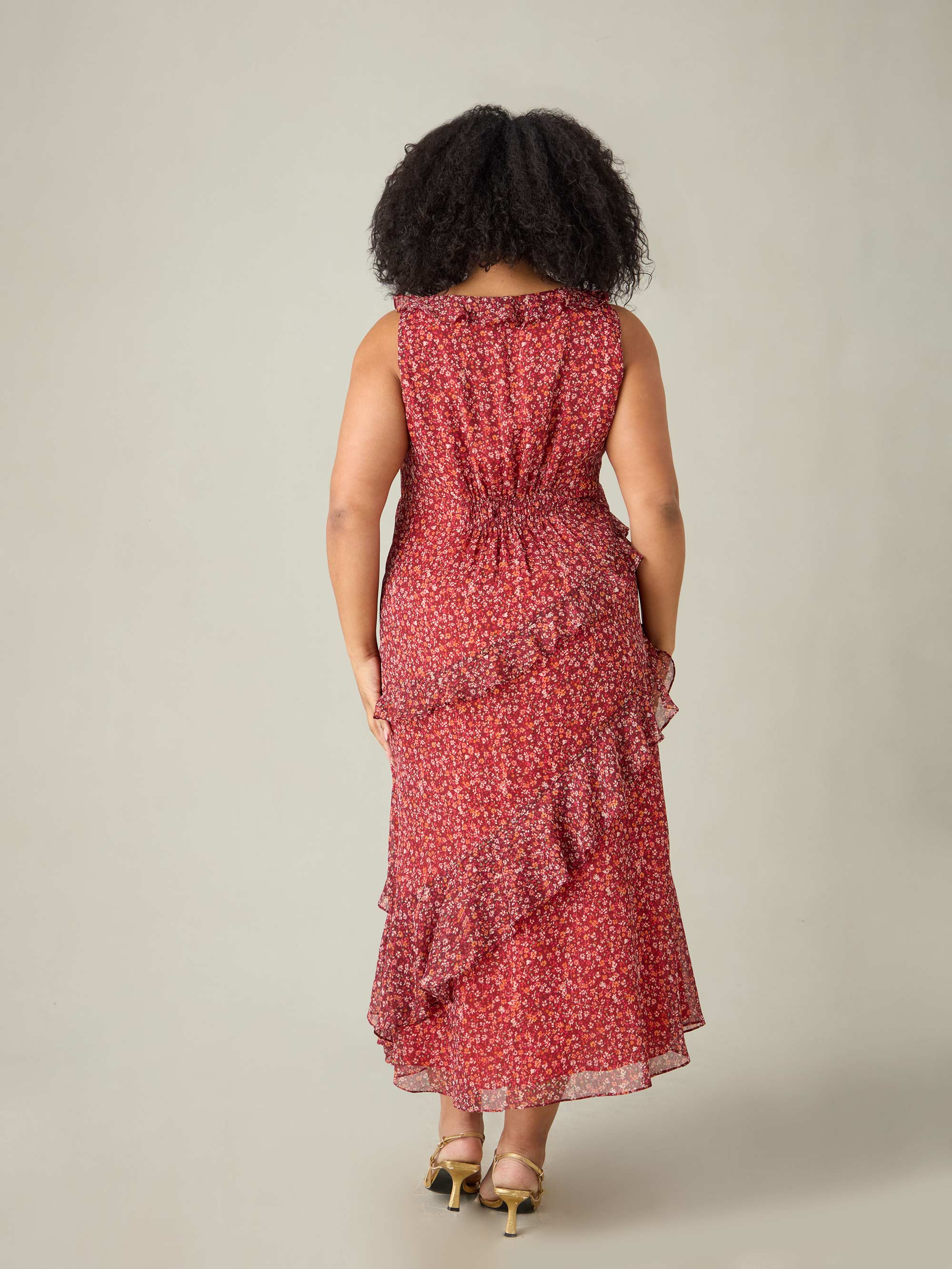 Floral Metallic Frill Midaxi Dress - Image 7