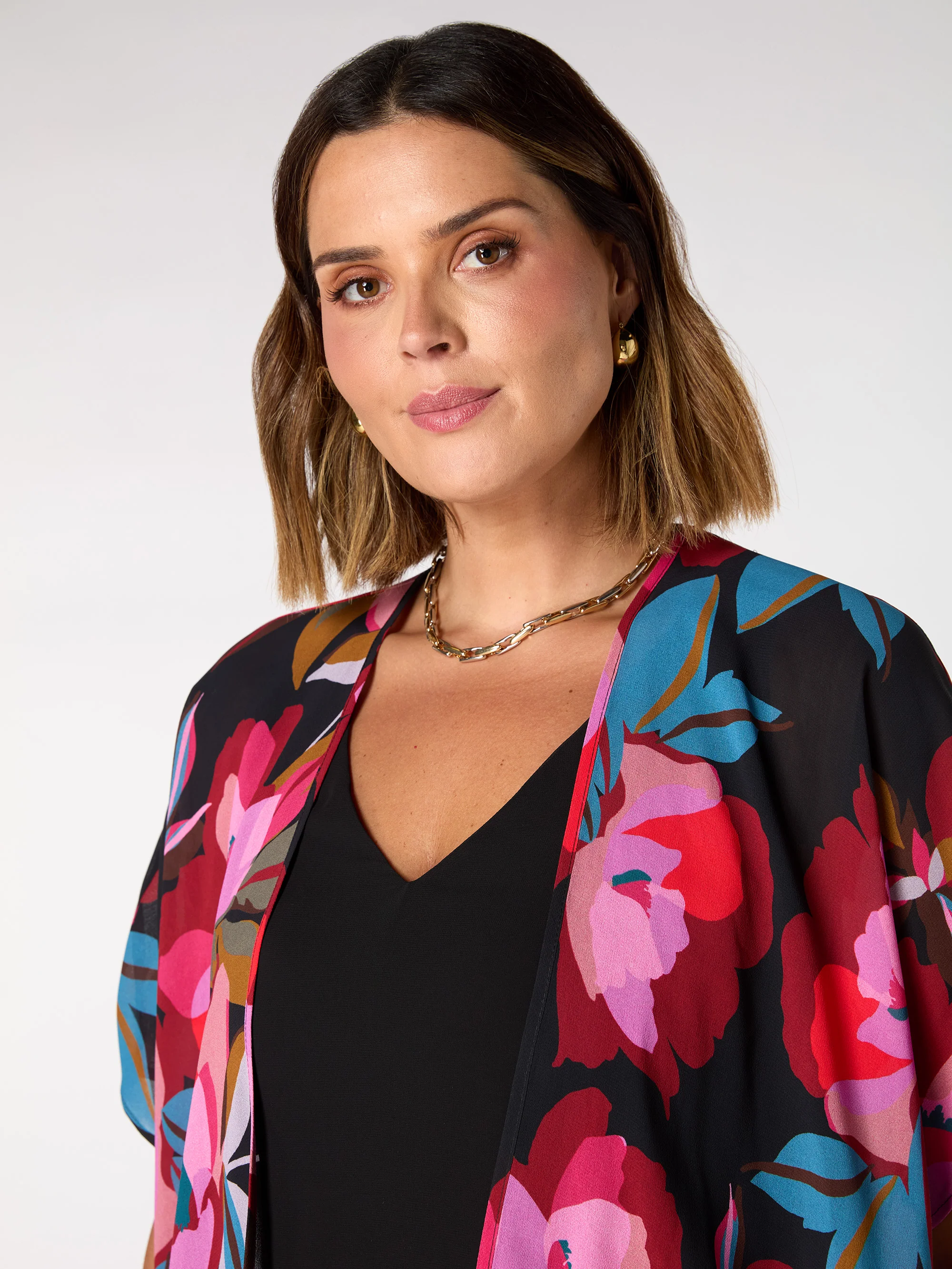 Graphic Floral Print Kimono - Image 3
