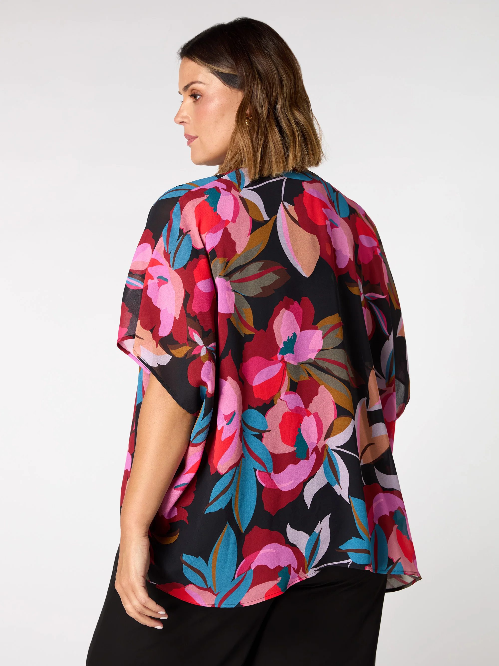 Graphic Floral Print Kimono - Image 4
