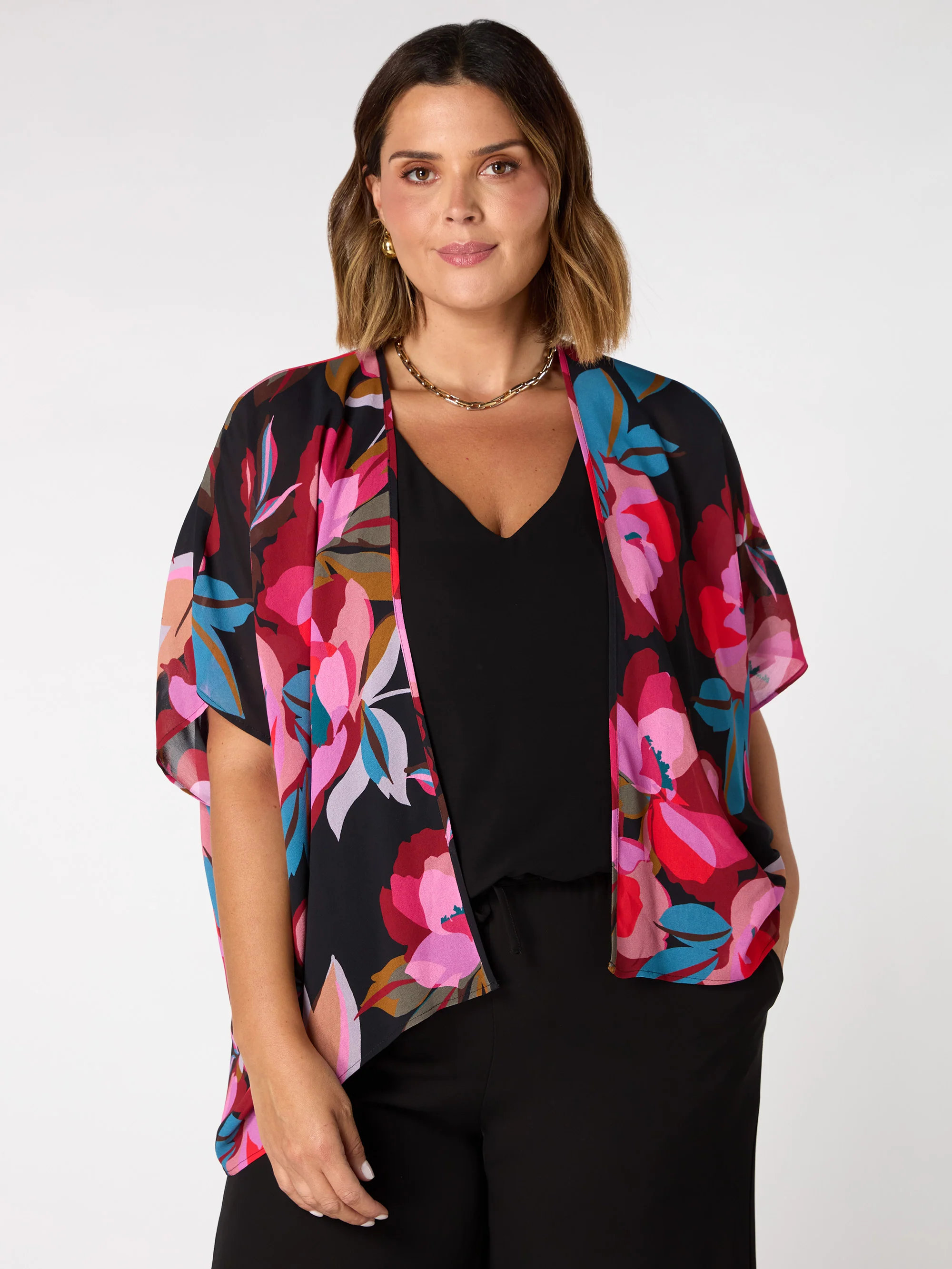 Graphic Floral Print Kimono - Image 5