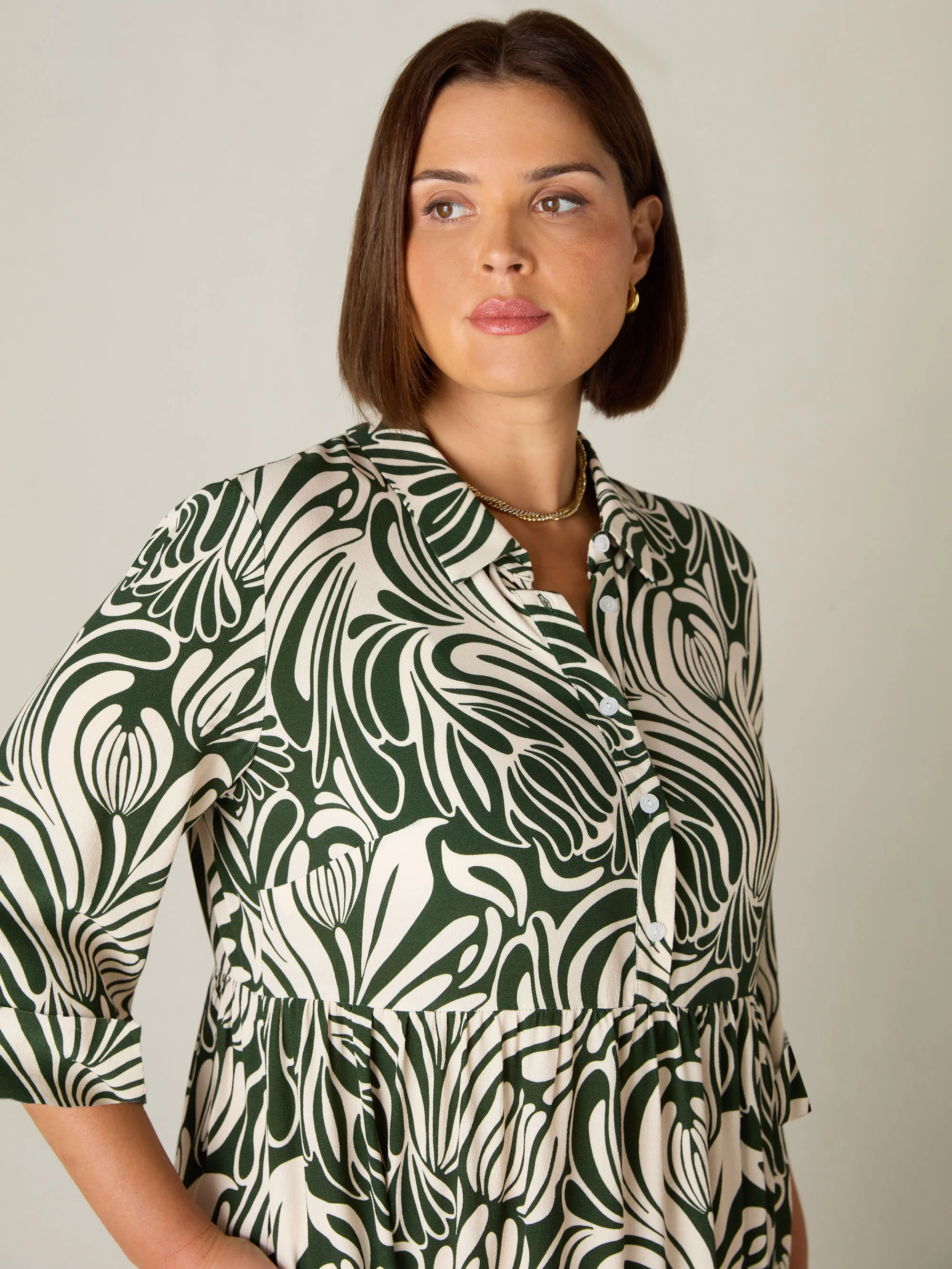 Green Abstract Print Button Through Shirt Dress - Image 4