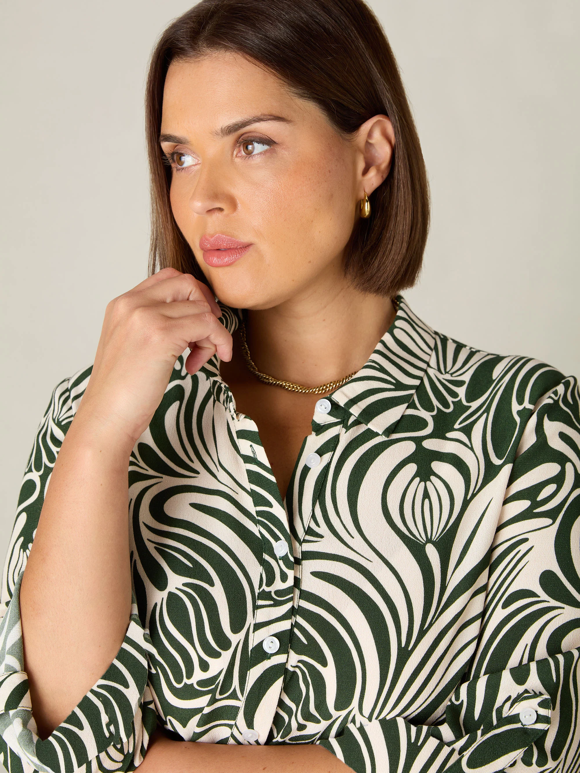 Green Abstract Print Button Through Shirt Dress - Image 5