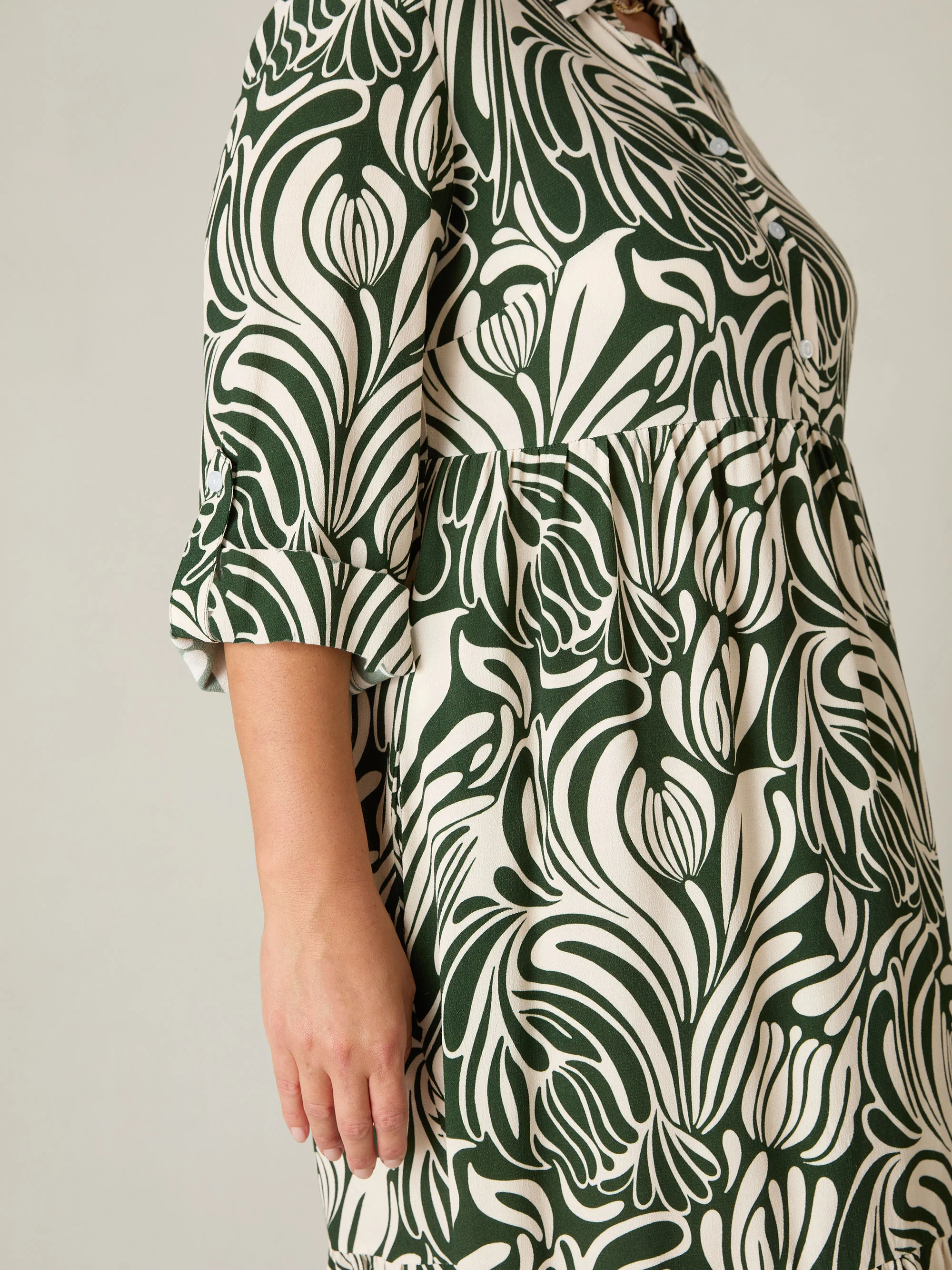 Green Abstract Print Button Through Shirt Dress - Image 6