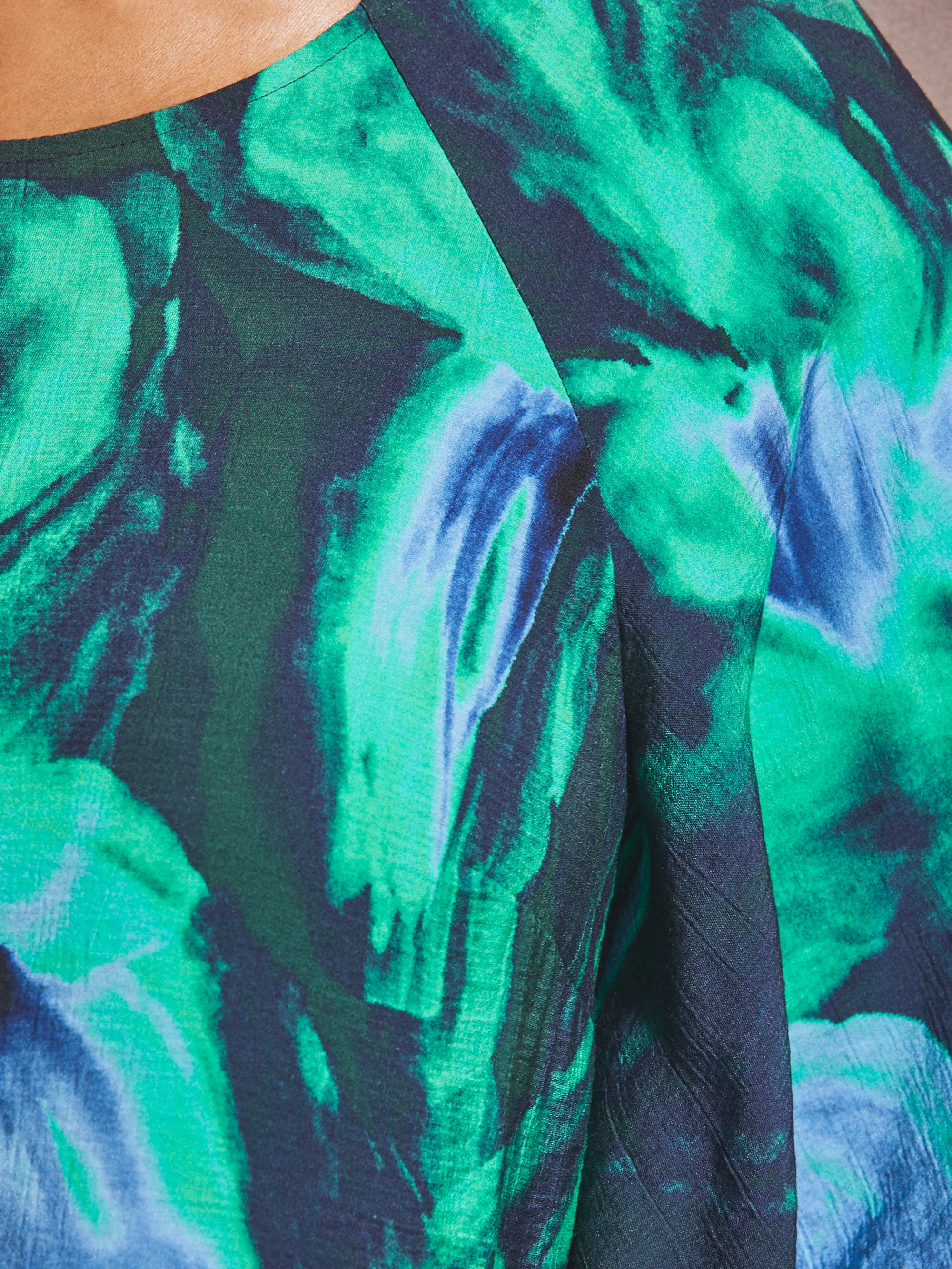 Green Abstract Print Flutter Sleeve Midi Dress - Image 5
