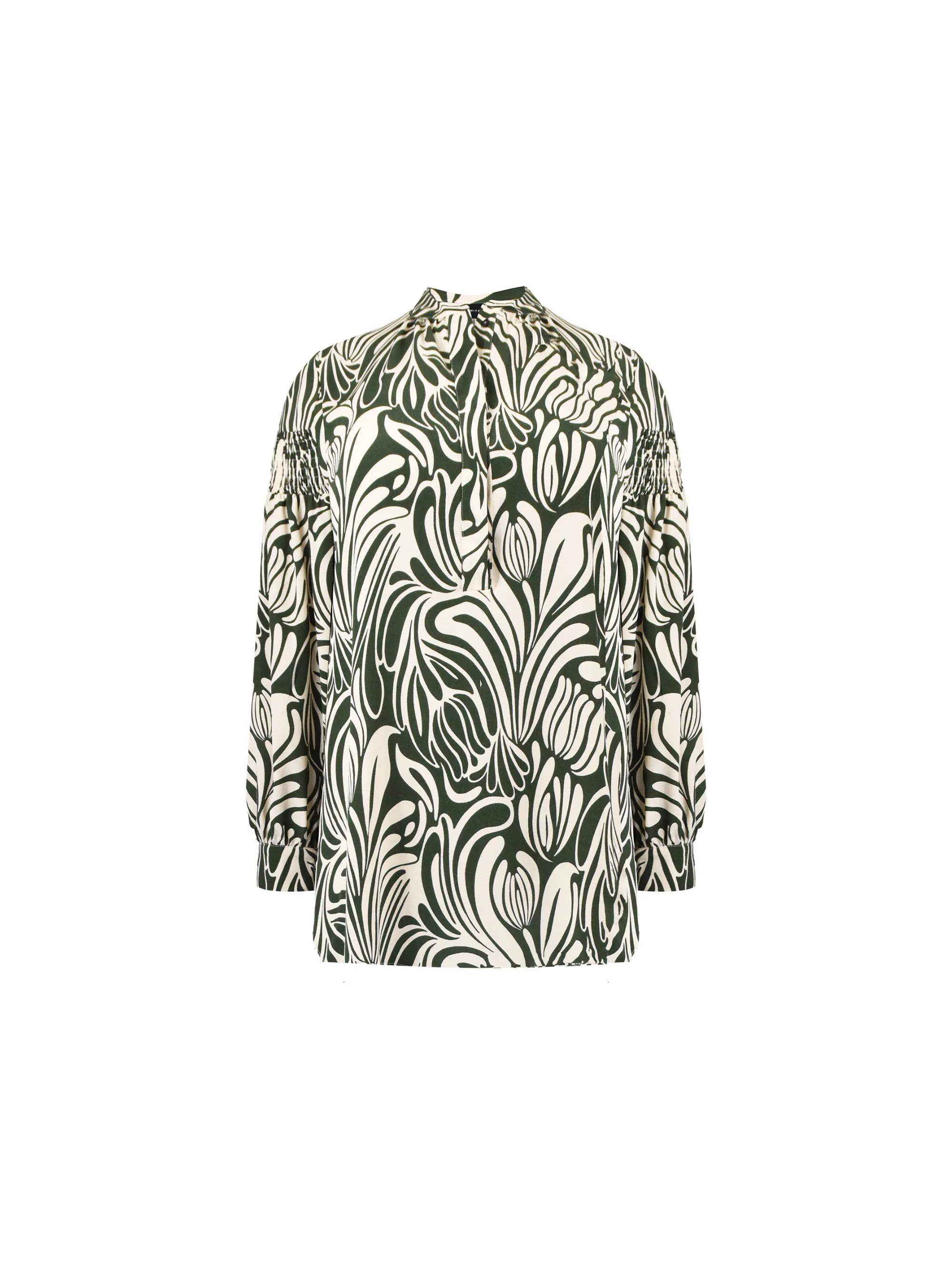 Green Abstract Print Shirred Shoulder Blouse - Image 6