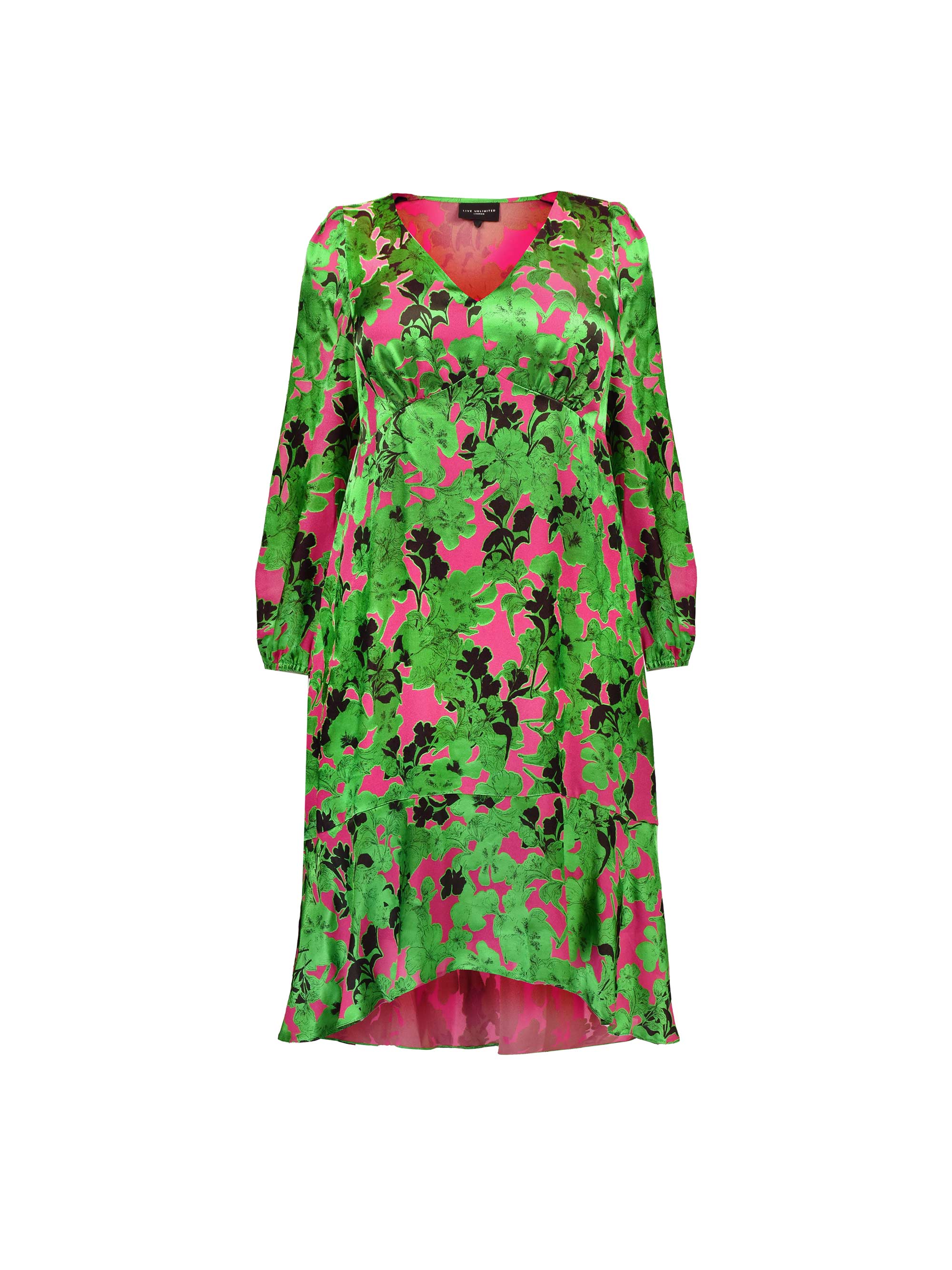 Green & Pink Floral Burnout High Low Hem Dress - Image 4