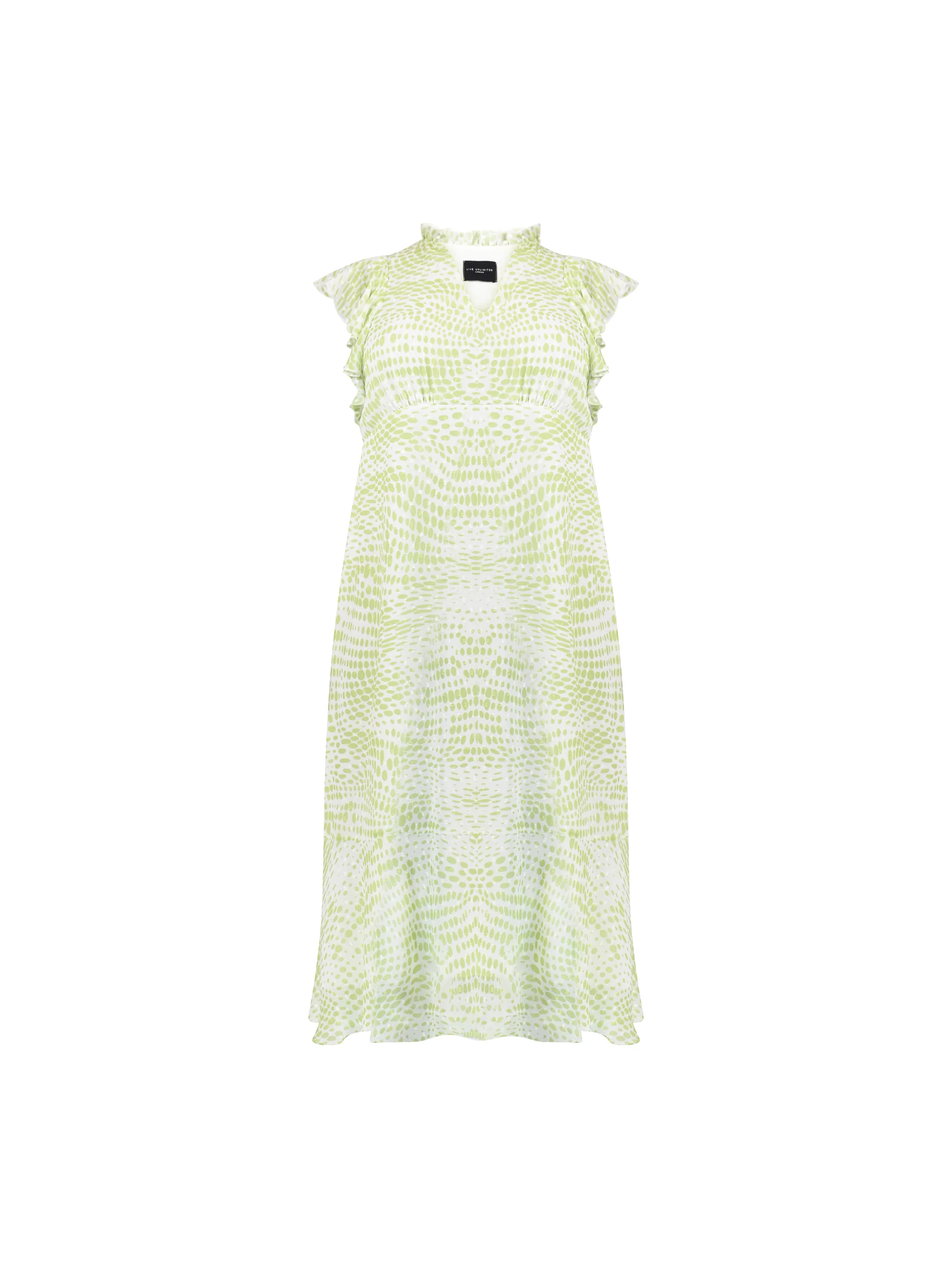Green Animal Print Textured Ruffle Sleeve Midi Dress - Image 6