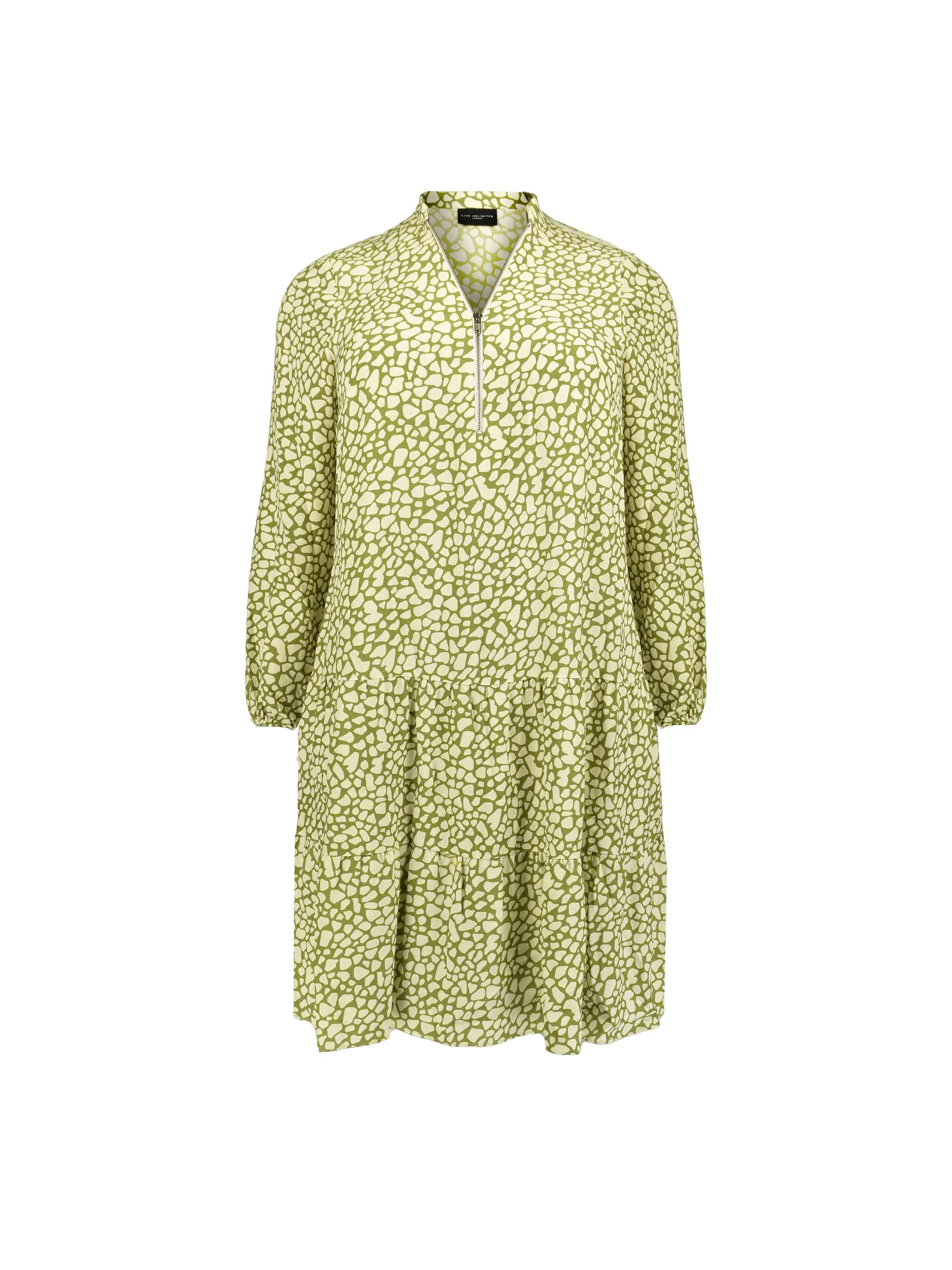 Green Animal Print Zip Front Tiered Dress - Image 4