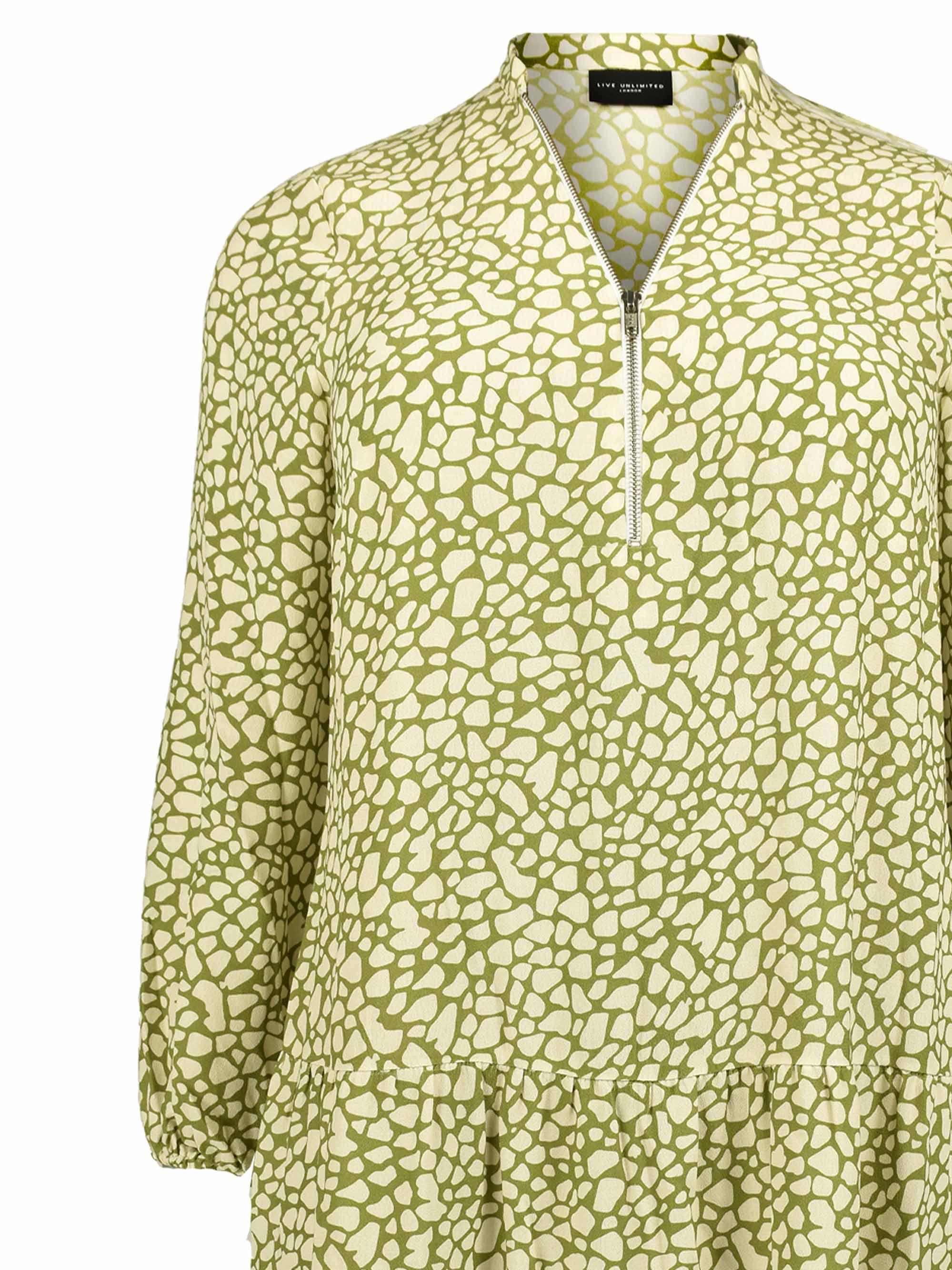 Green Animal Print Zip Front Tiered Dress - Image 6
