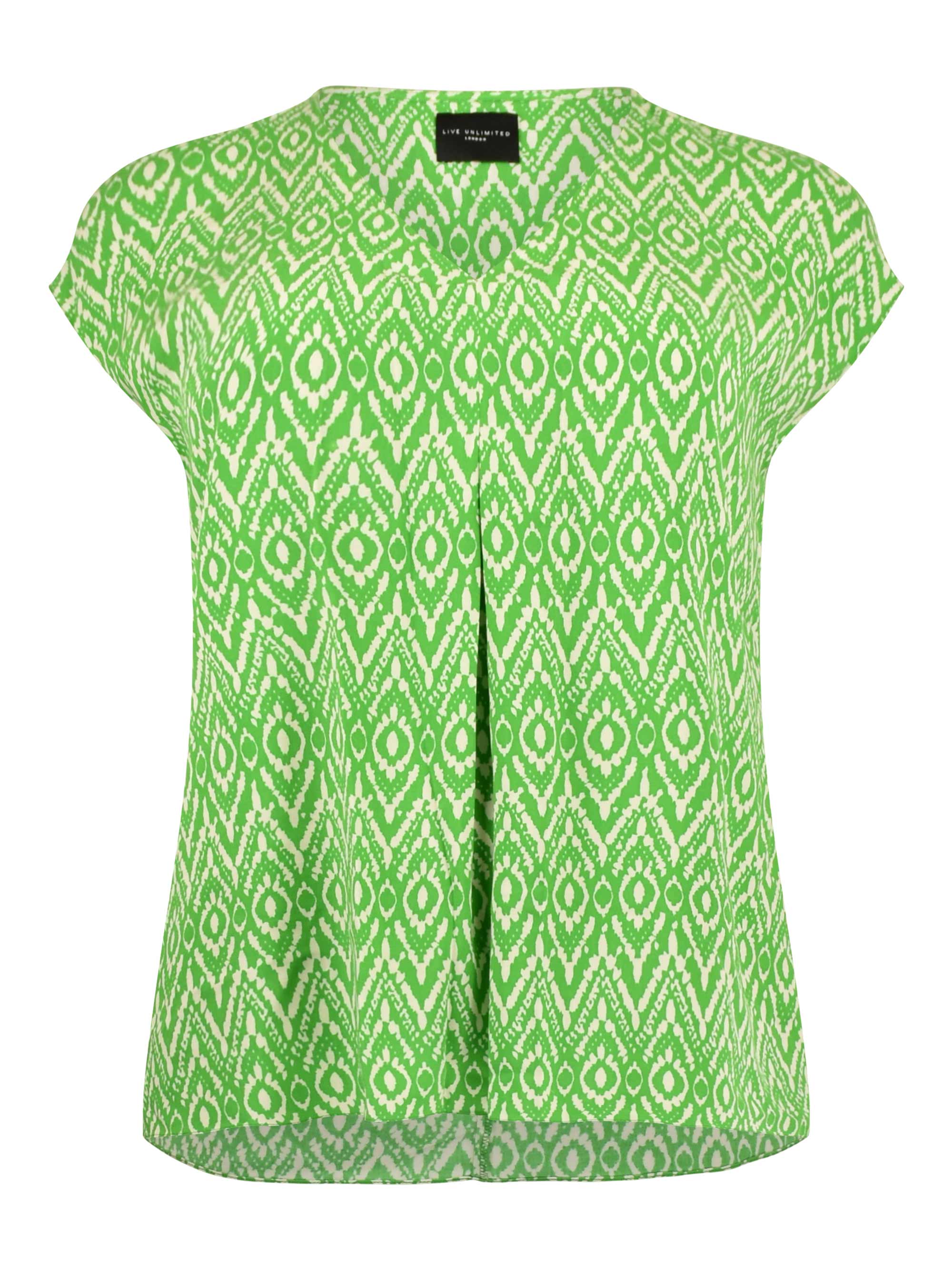 Green Aztec Print Woven Pleat Top - Image 5