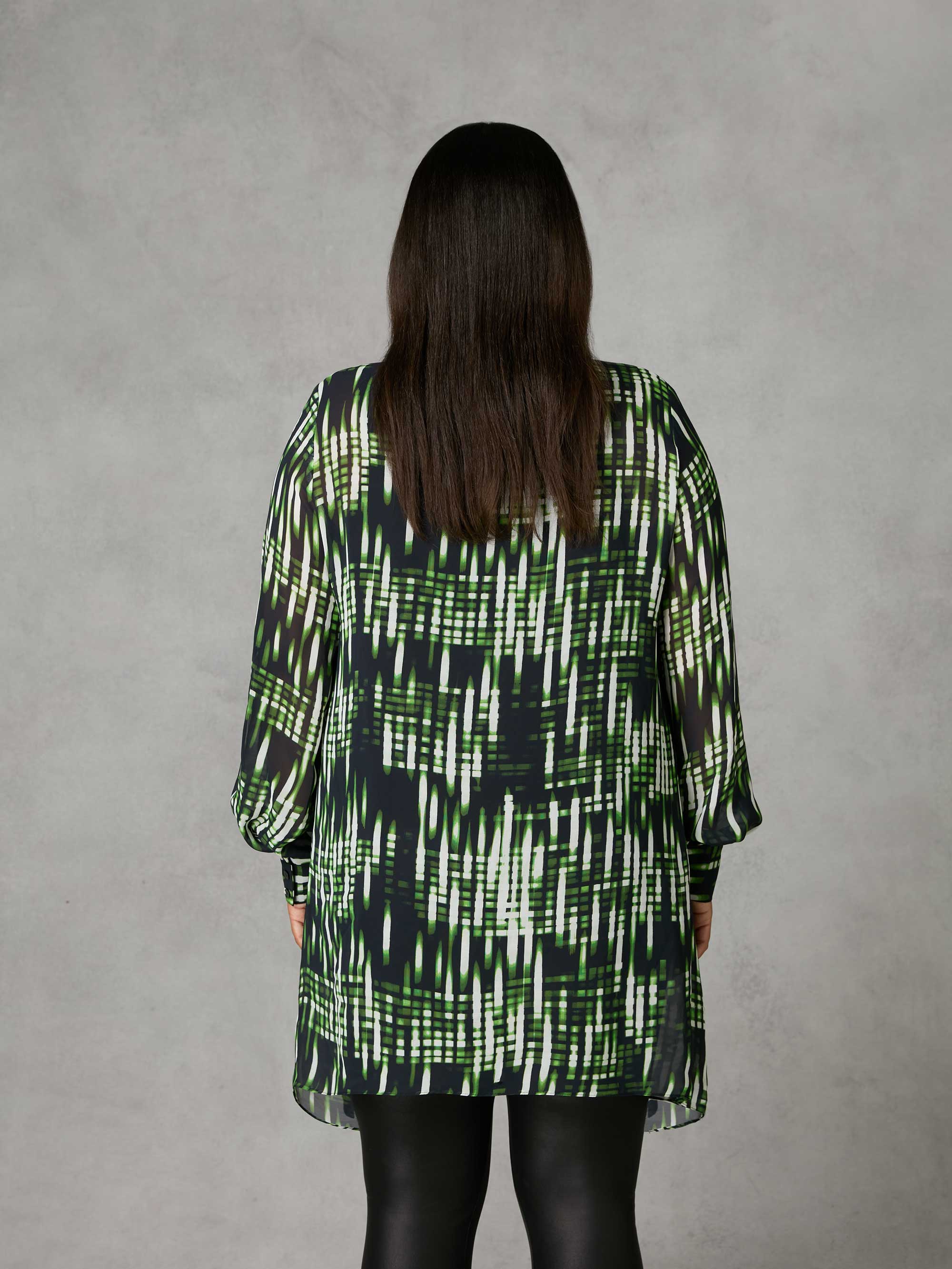 Green Blurred Print Button Through Hanky Hem Shirt - Image 3