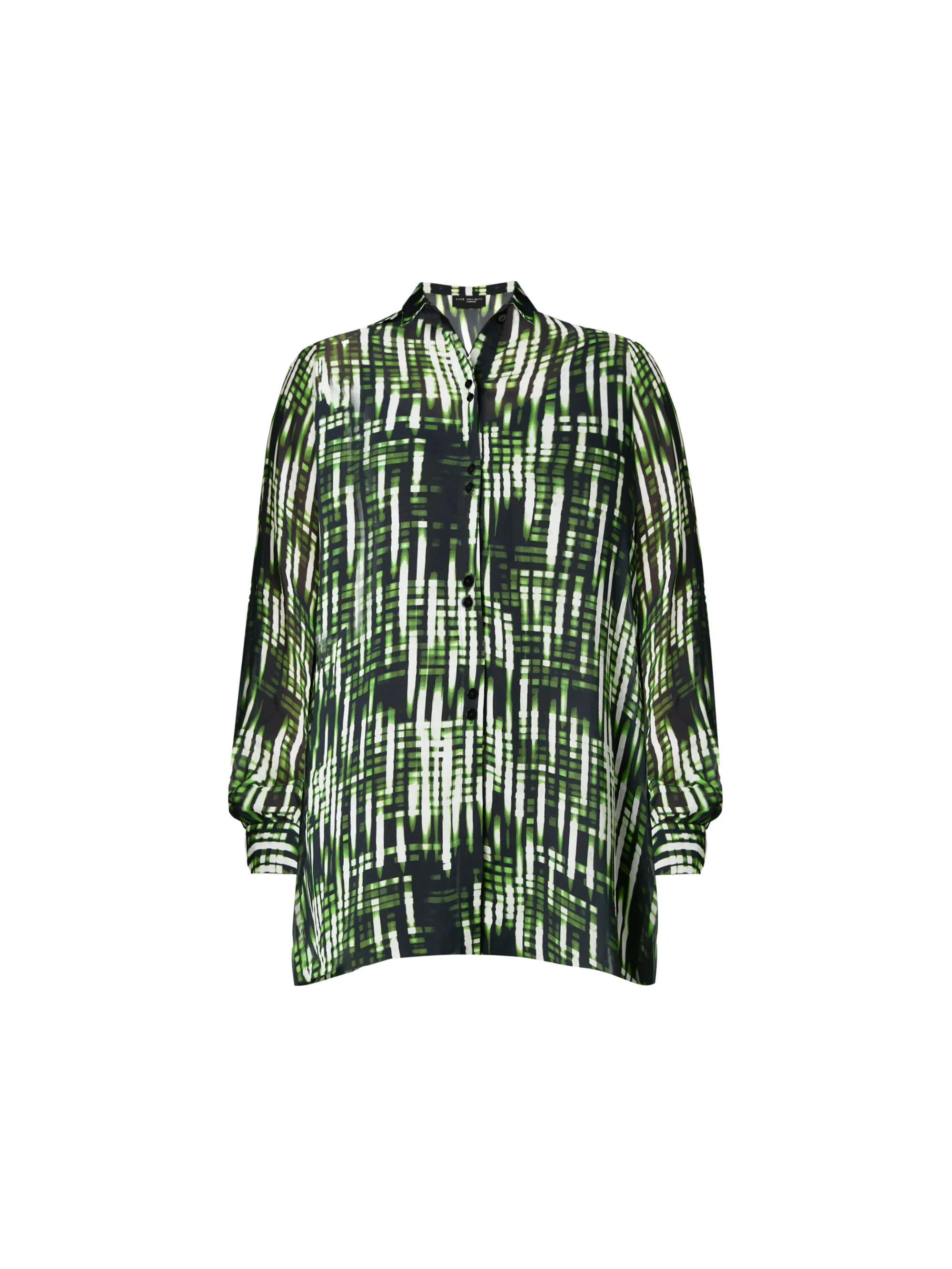 Green Blurred Print Button Through Hanky Hem Shirt - Image 4