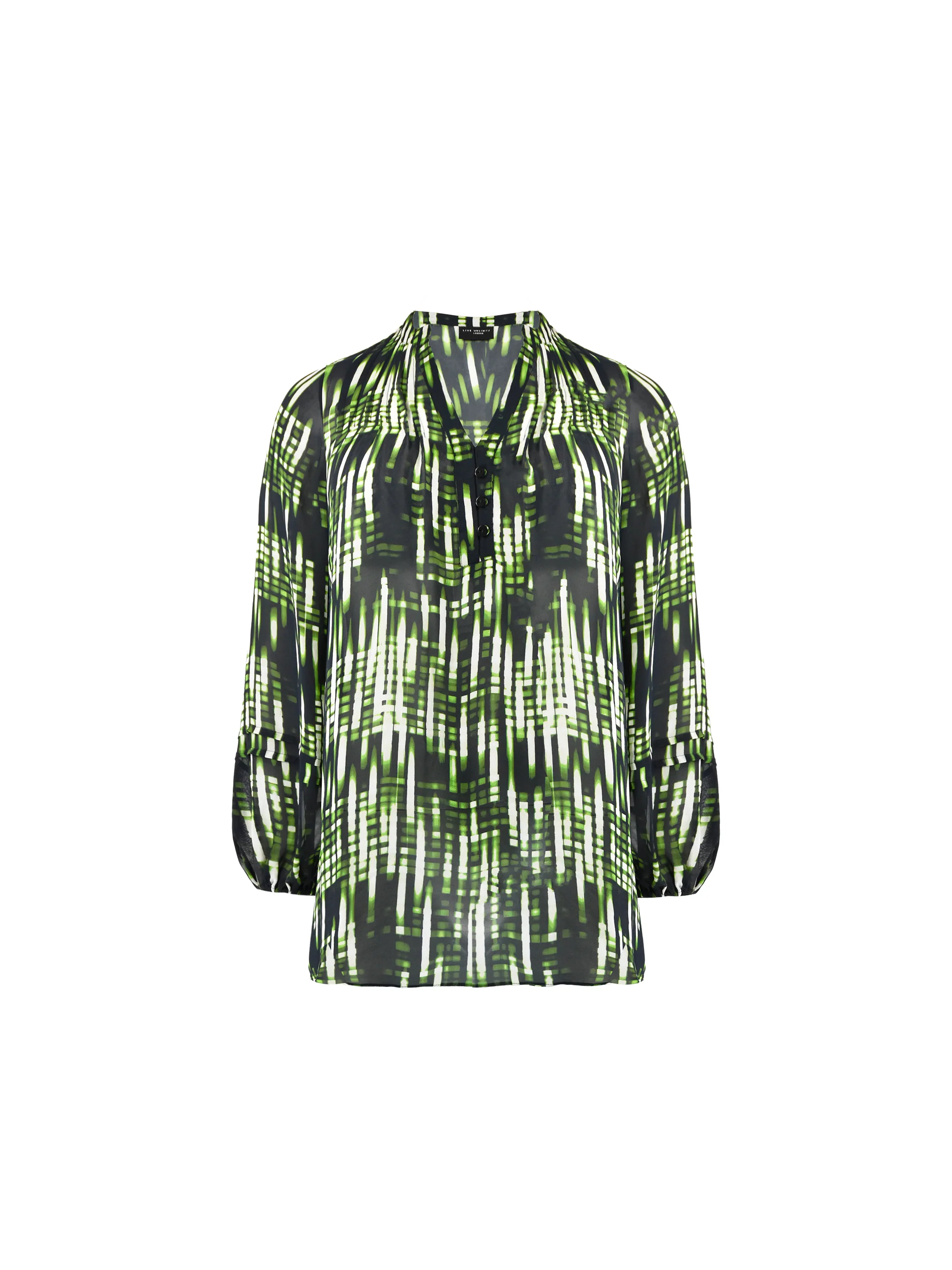 Green Blurred Print Pintuck Blouse - Image 5