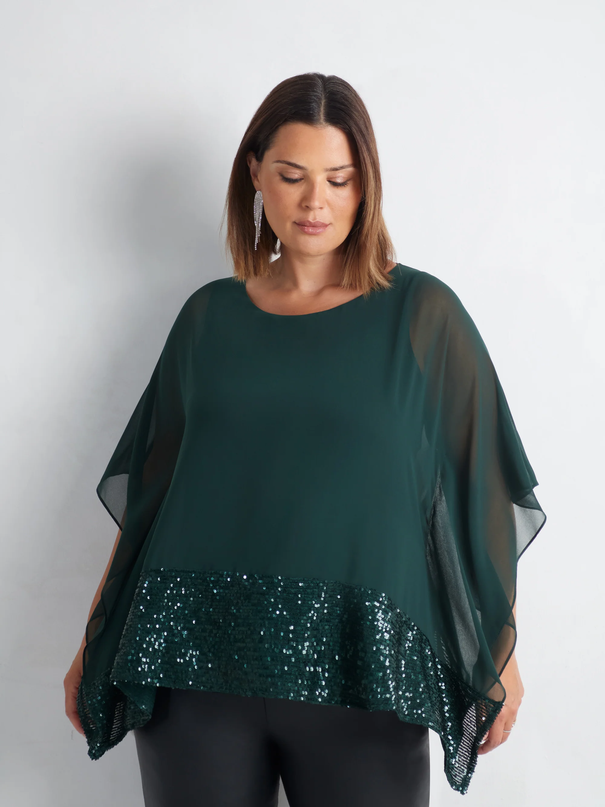 Green Chiffon Sequin Trim Overlayer Top - Image 4
