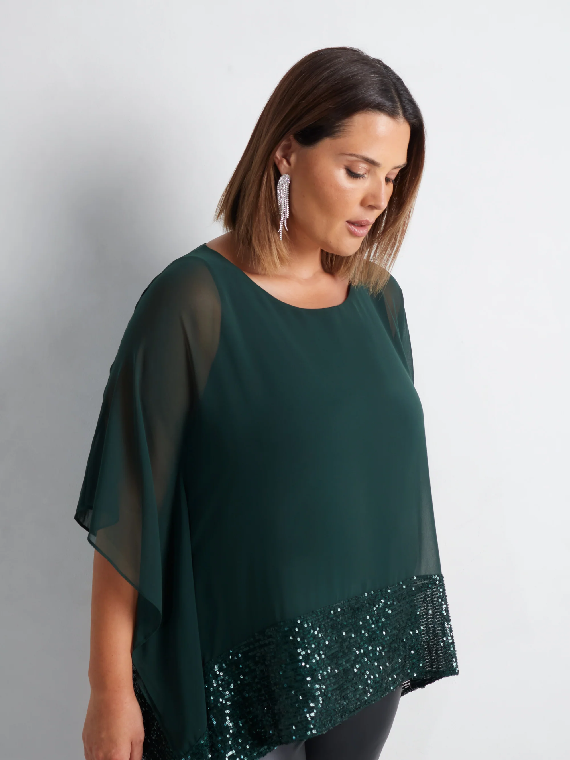 Green Chiffon Sequin Trim Overlayer Top - Image 5