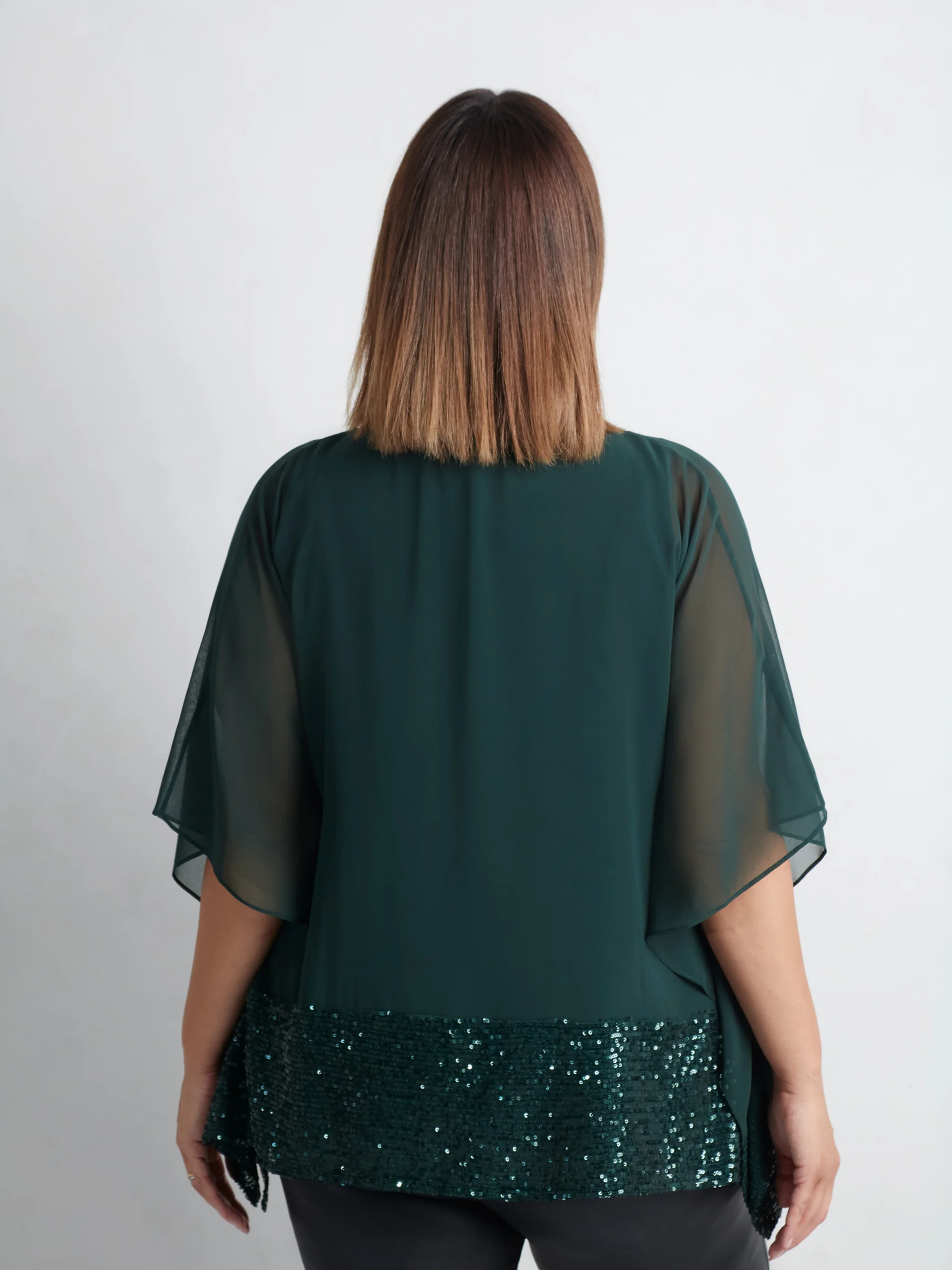 Green Chiffon Sequin Trim Overlayer Top - Image 6