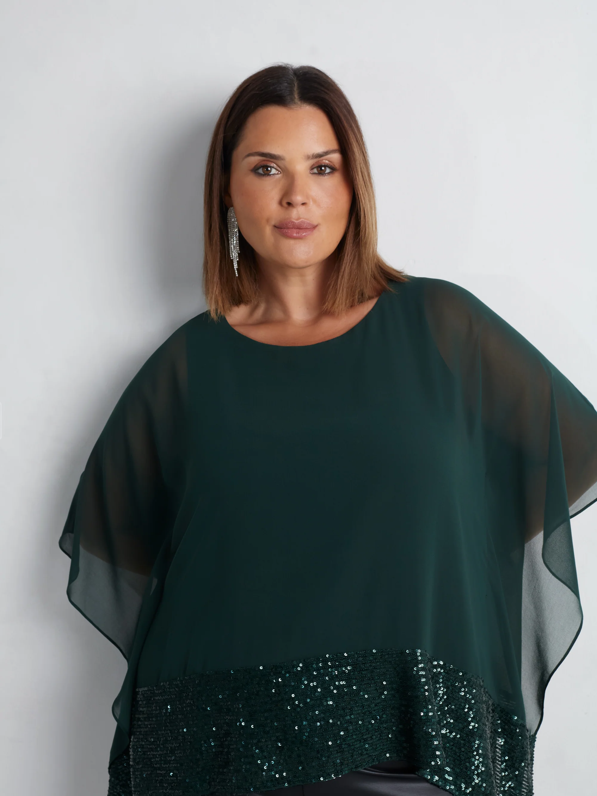 Green Chiffon Sequin Trim Overlayer Top - Image 7