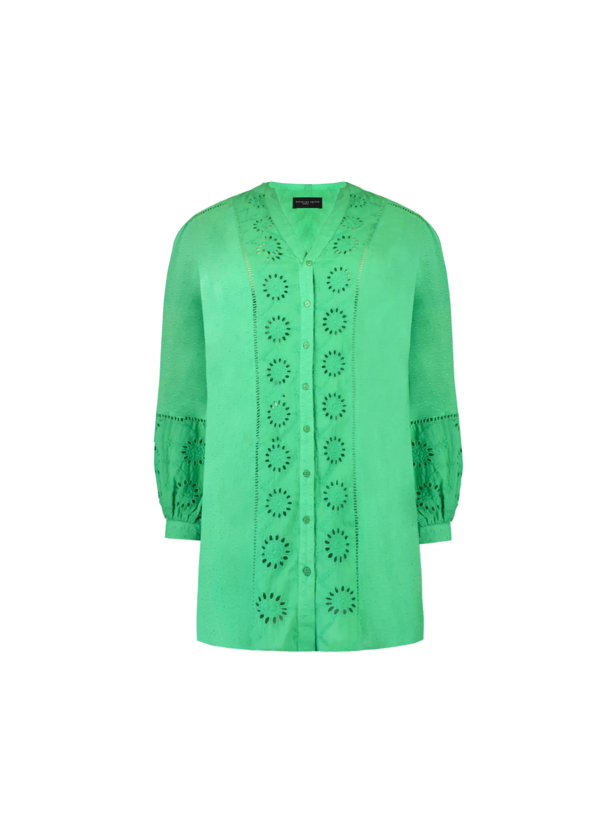 Green Cotton Broderie Shirt Dress - Image 6