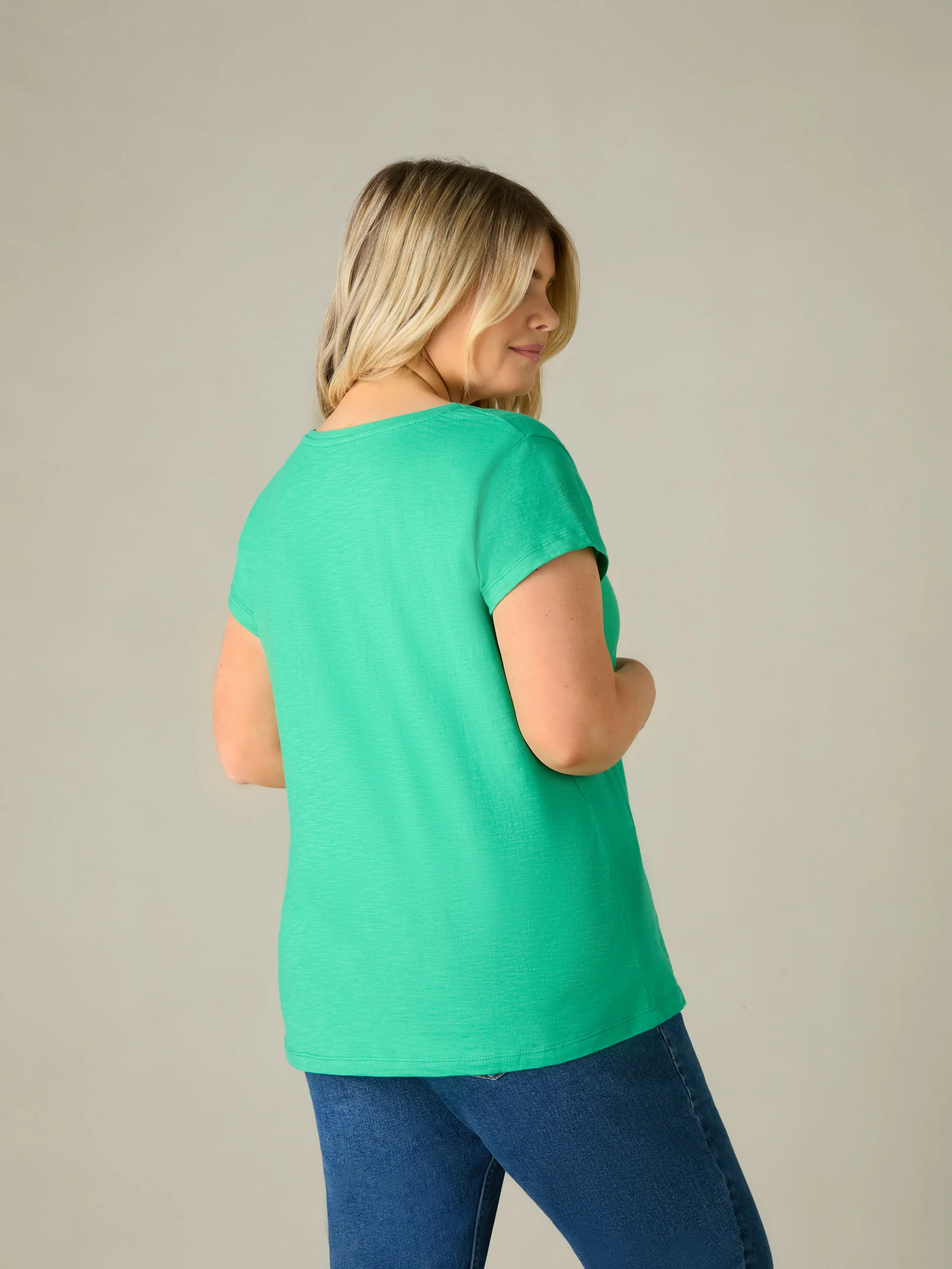 Green Cotton Slub Scoop Neck T-Shirt - Image 3