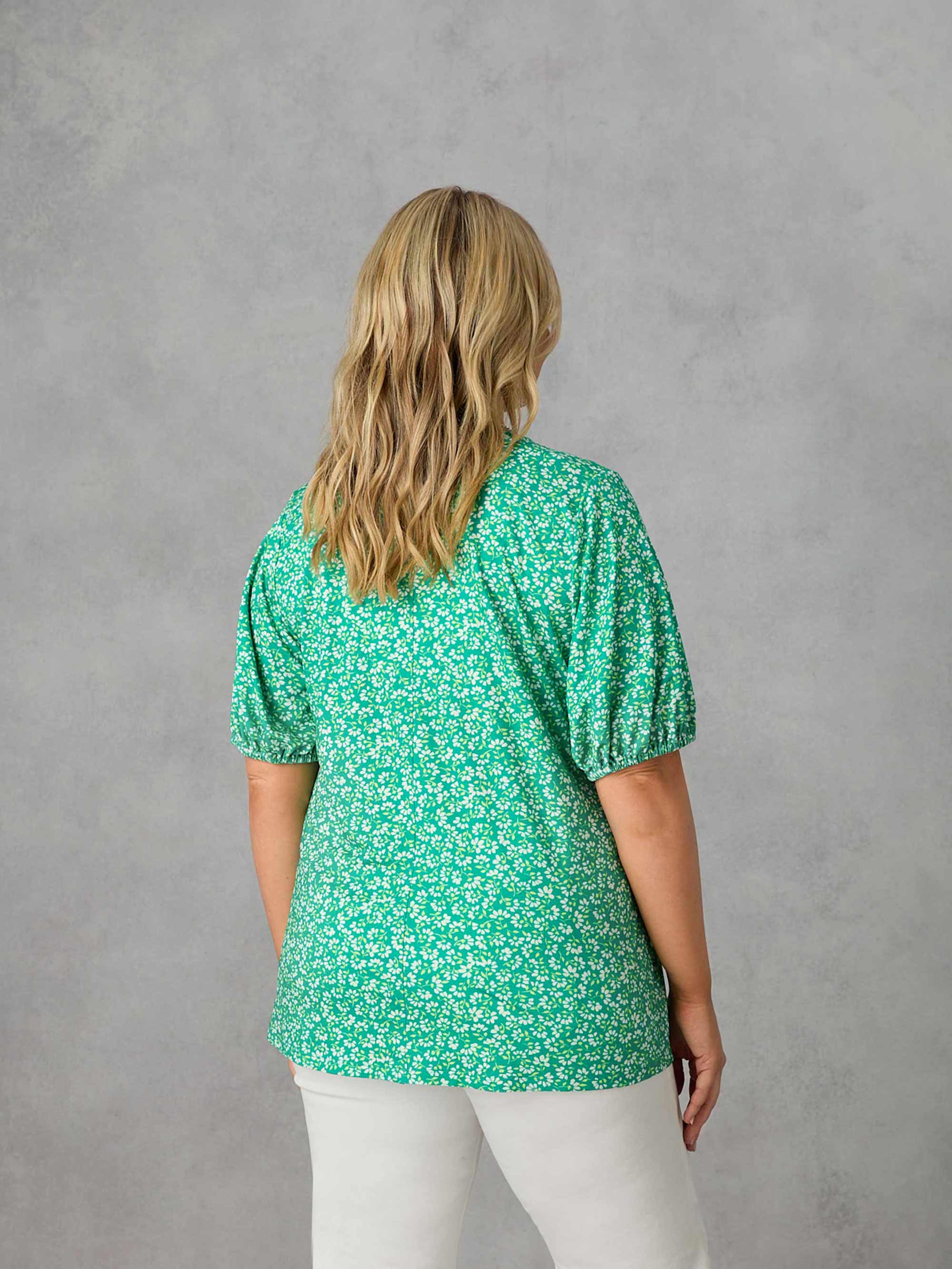 Green Ditsy Jersey Blouse - Image 4