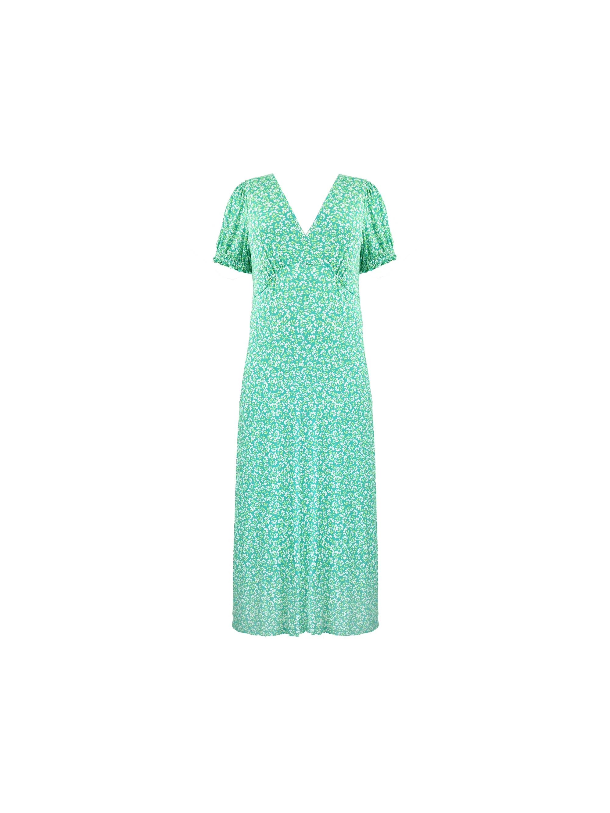 Green Ditsy Jersey Shirred Cuff Maxi Dress - Image 8