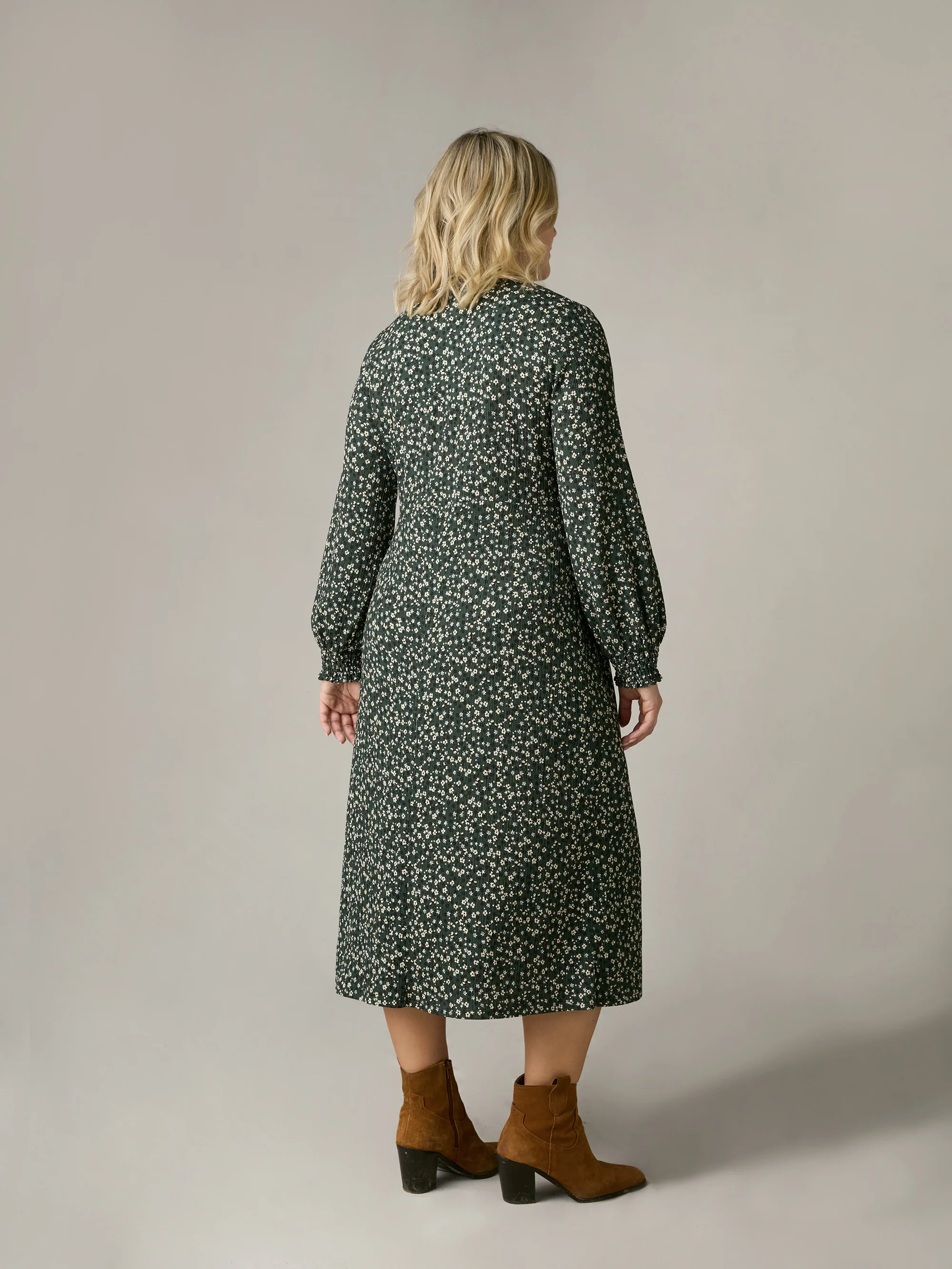 Green Ditsy Jersey Shirred Waist Dress - Image 6