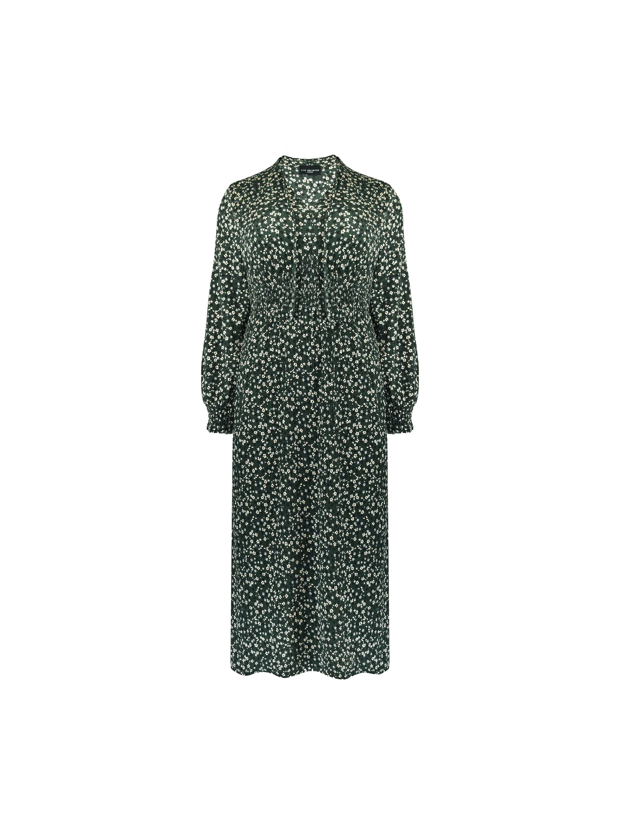 Green Ditsy Jersey Shirred Waist Dress - Image 8