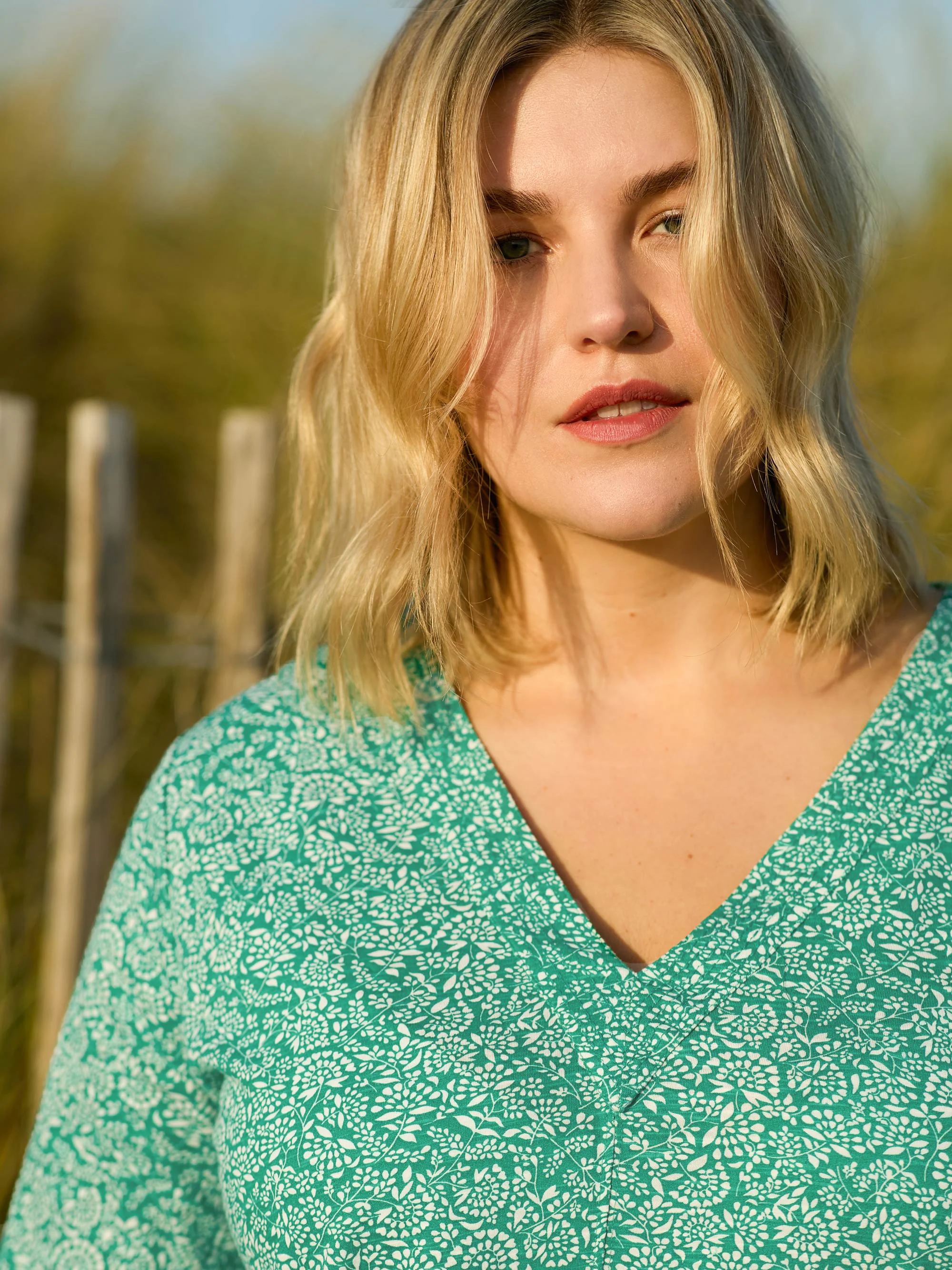 Green Ditsy Leaf Cotton Slub Relaxed Tunic - Image 3