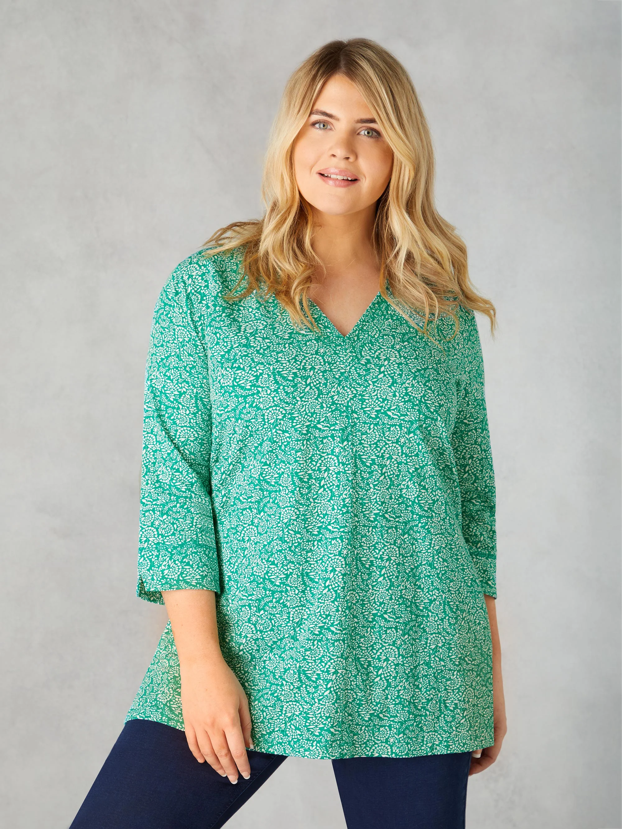 Green Ditsy Leaf Cotton Slub Relaxed Tunic - Image 5