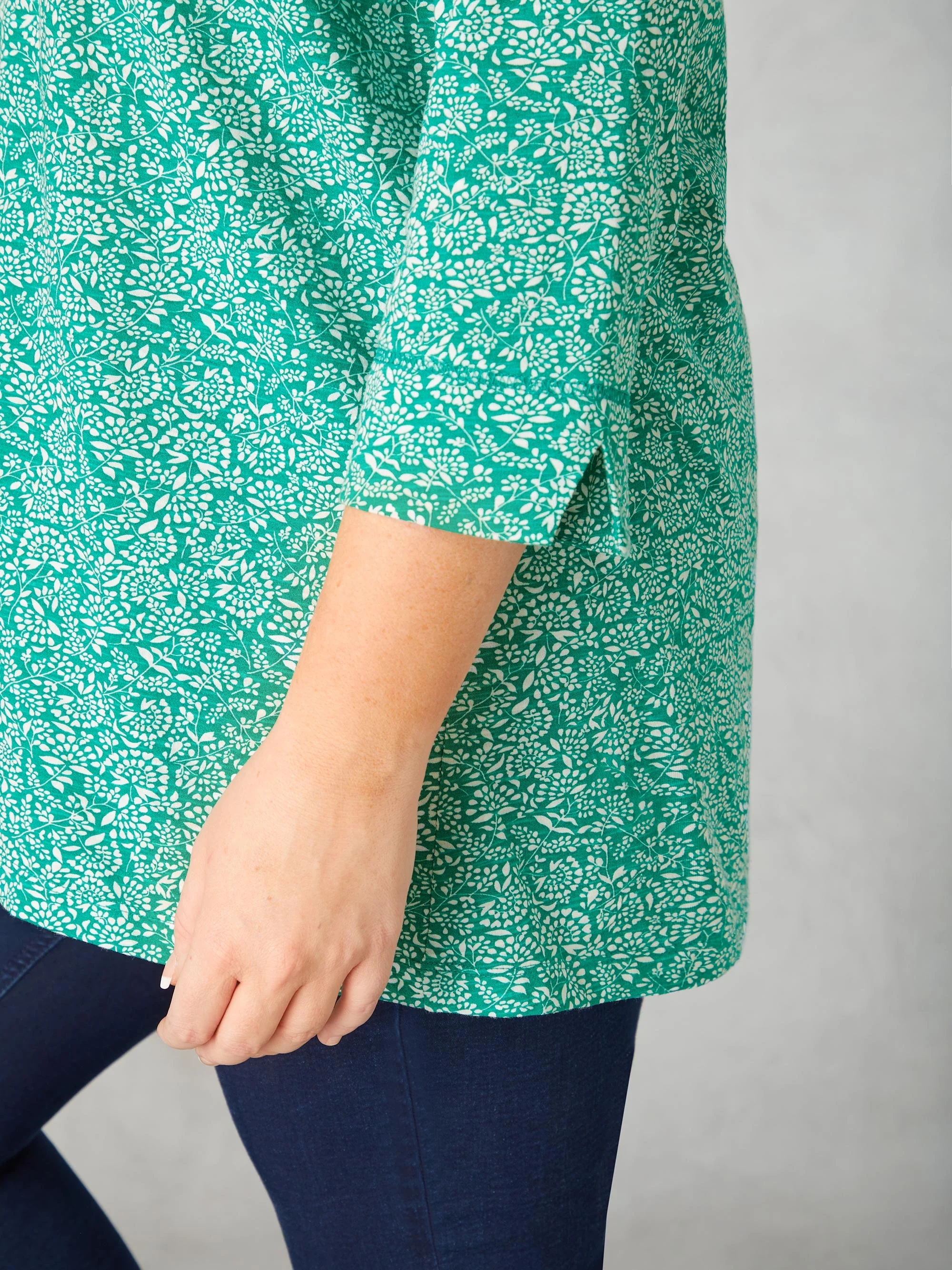 Green Ditsy Leaf Cotton Slub Relaxed Tunic - Image 7