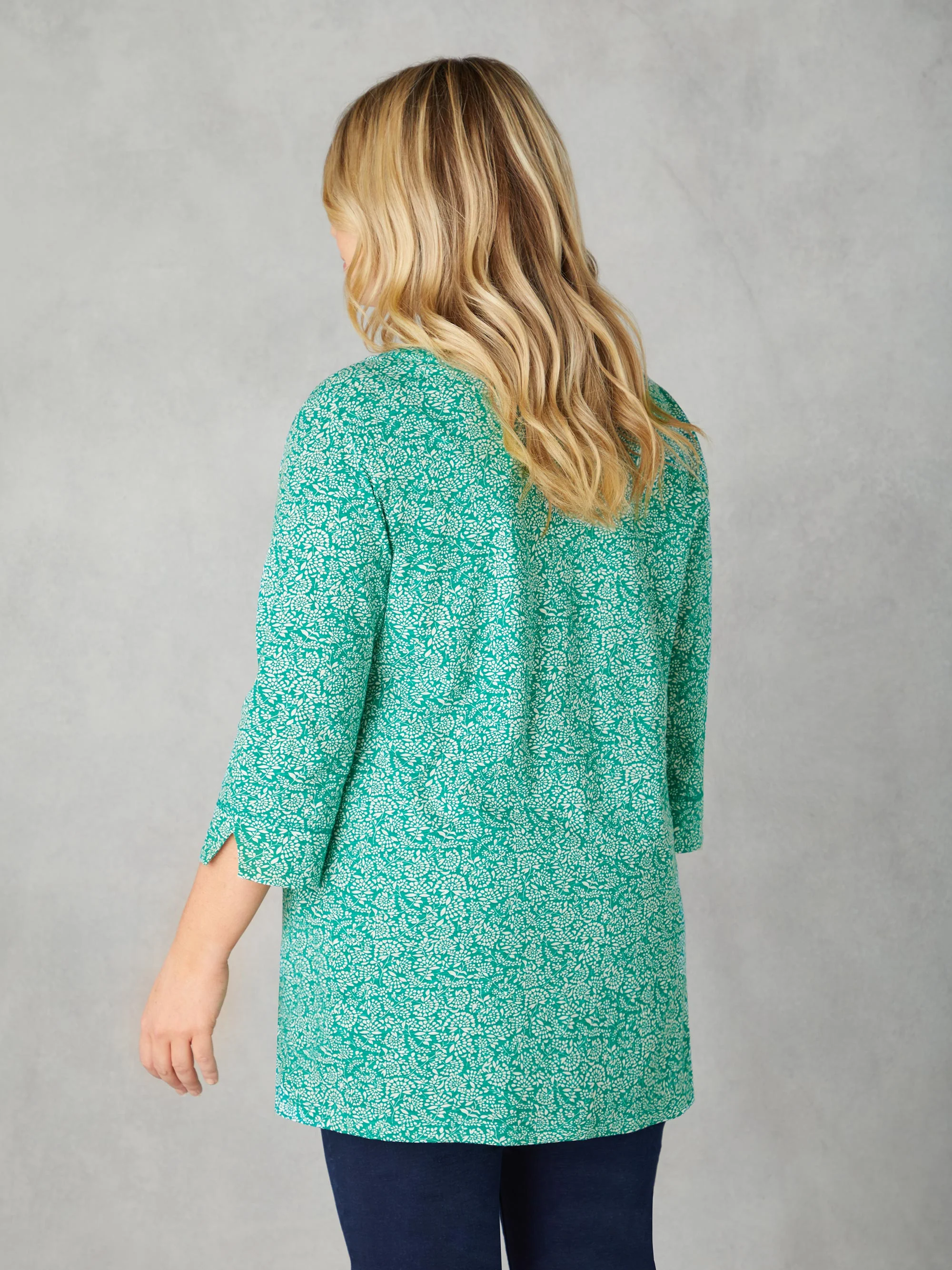 Green Ditsy Leaf Cotton Slub Relaxed Tunic - Image 9